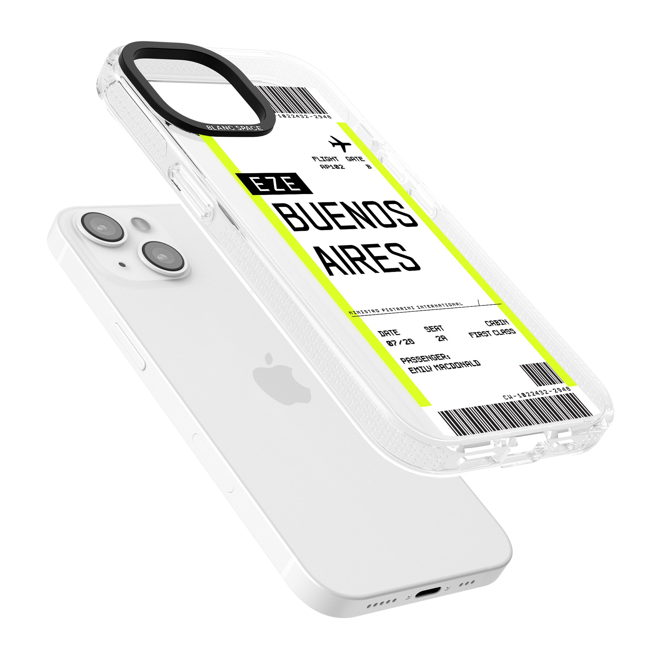Personalised Buenos Aires Boarding Pass iPhone 15 / 14 / 13 Clear Case Impact Air - Blanc Space