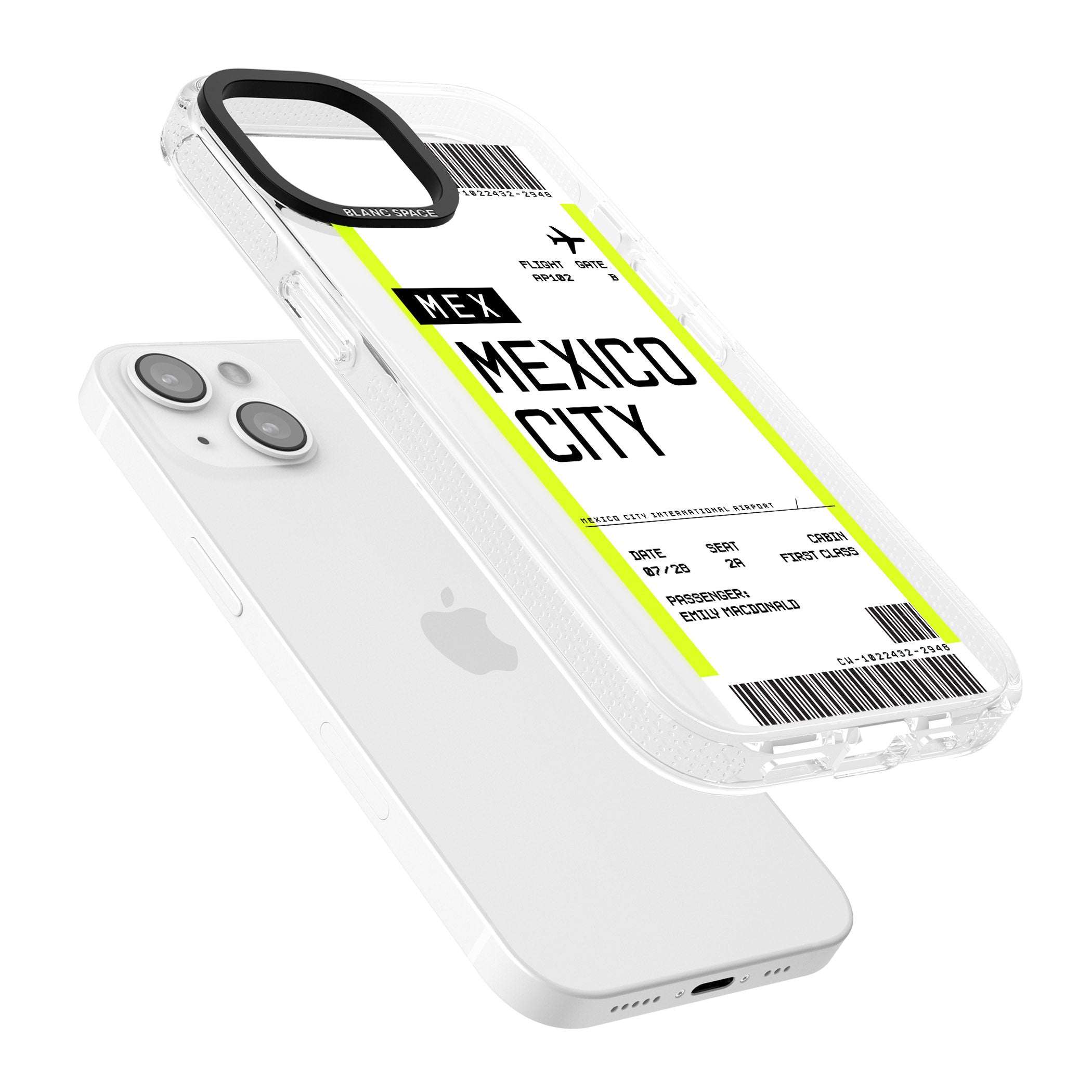 Personalised Mexico City Boarding Pass iPhone 15 / 14 / 13 Clear Case Impact Air - Blanc Space