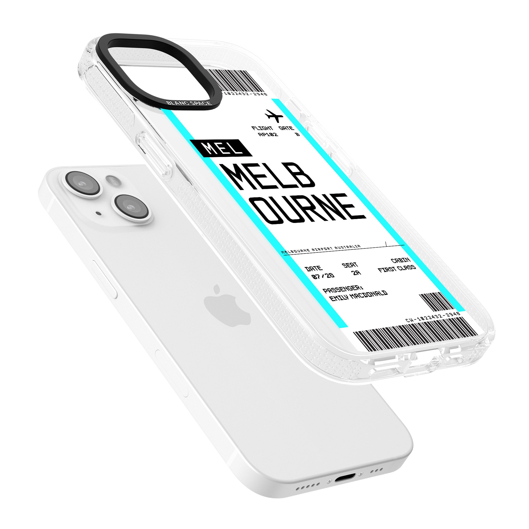 Personalised Melbourne Boarding Pass iPhone 15 / 14 / 13 Clear Case Impact Air - Blanc Space