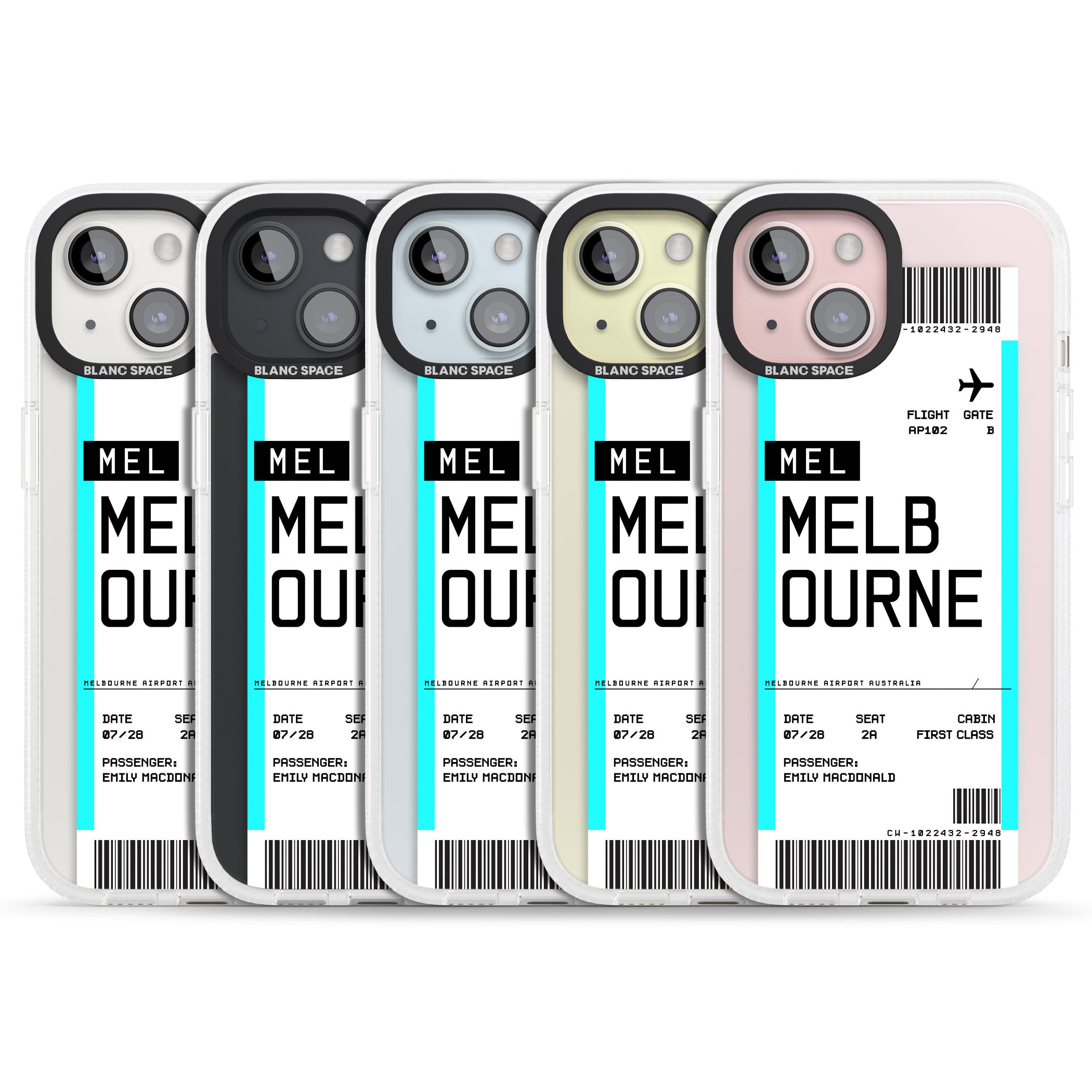 Personalised Melbourne Boarding Pass iPhone 15 / 14 / 13 Clear Case Impact Air - Blanc Space