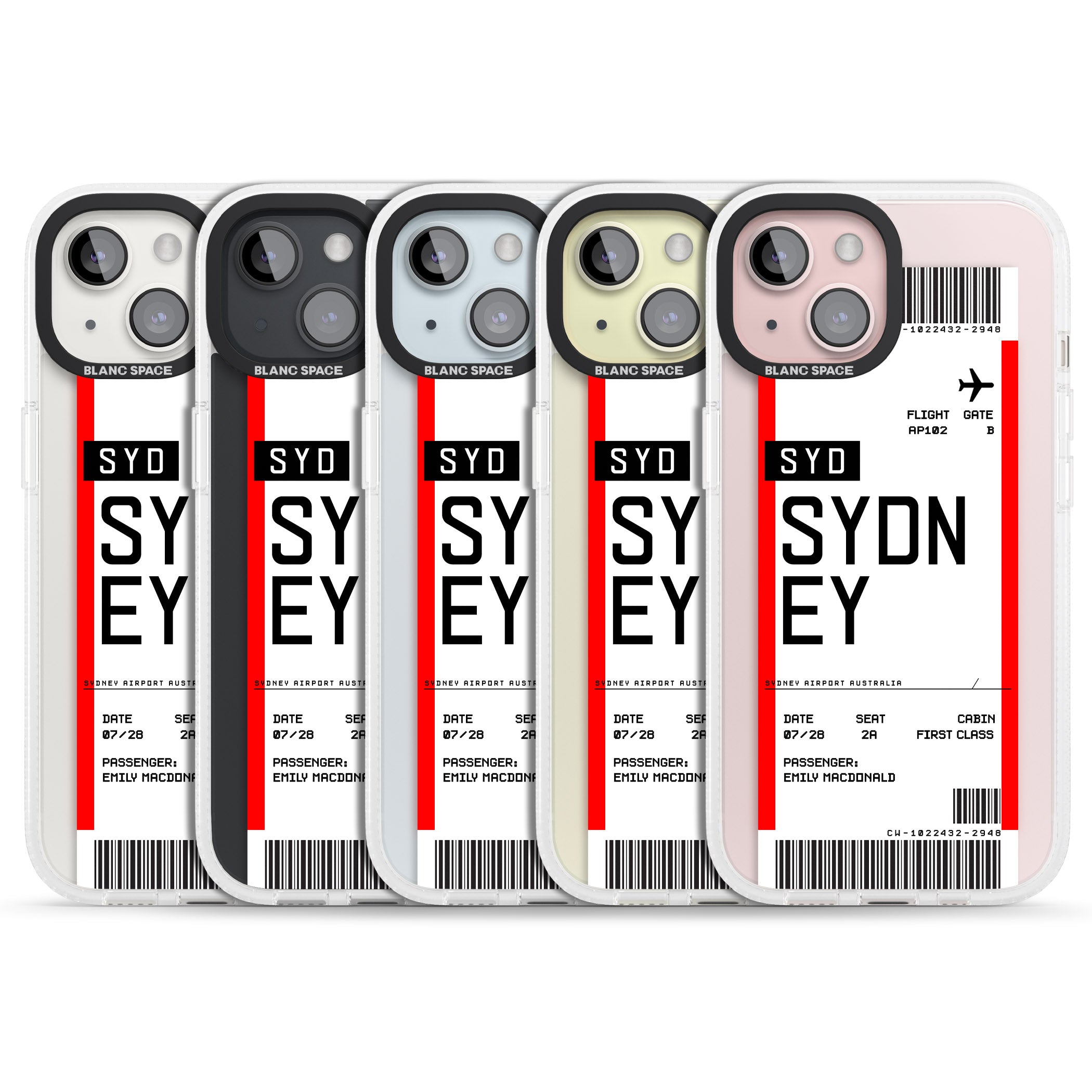 Personalised Sydney Boarding Pass iPhone 15 / 14 / 13 Clear Case Impact Air - Blanc Space