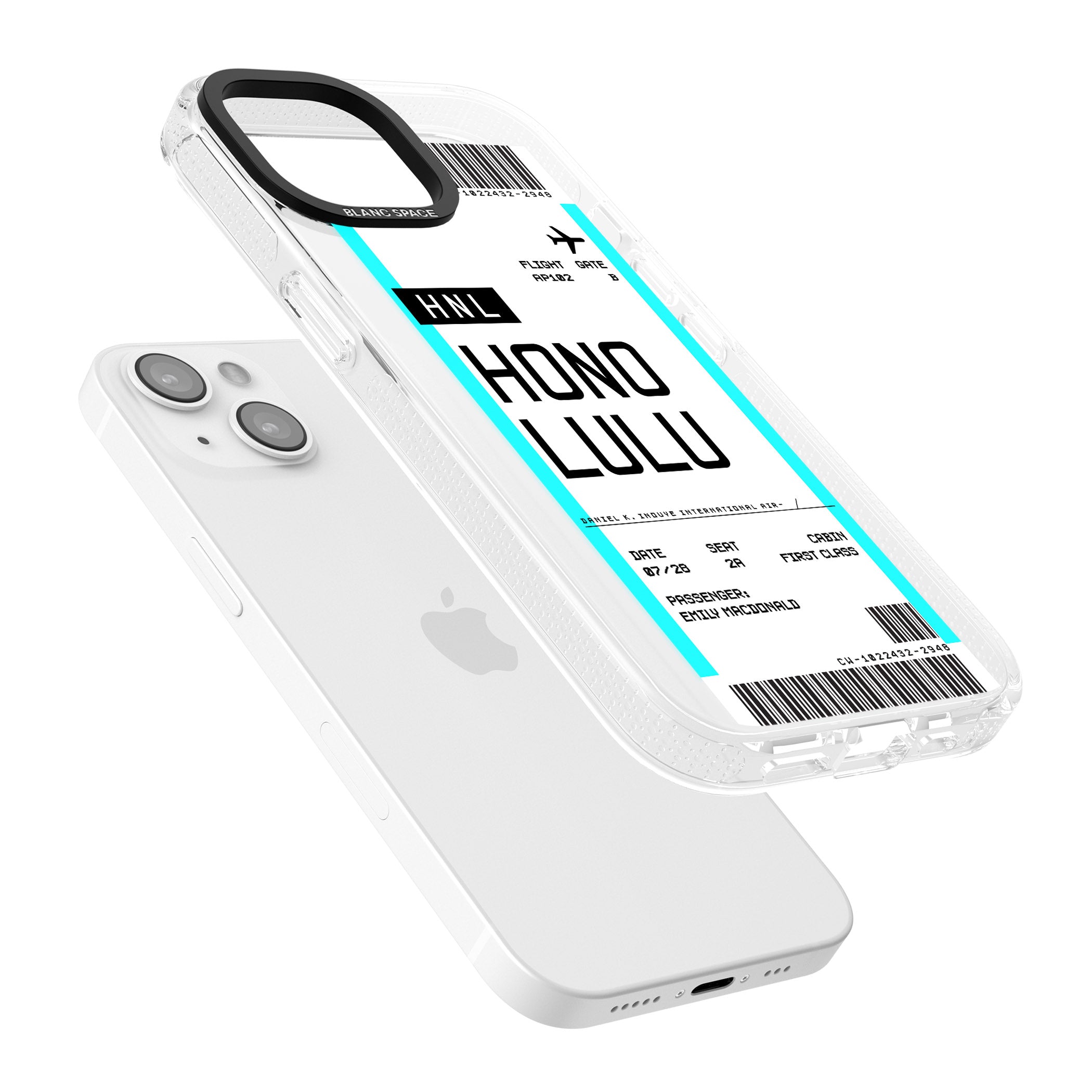 Personalised Honolulu Boarding Pass iPhone 15 / 14 / 13 Clear Case Impact Air - Blanc Space