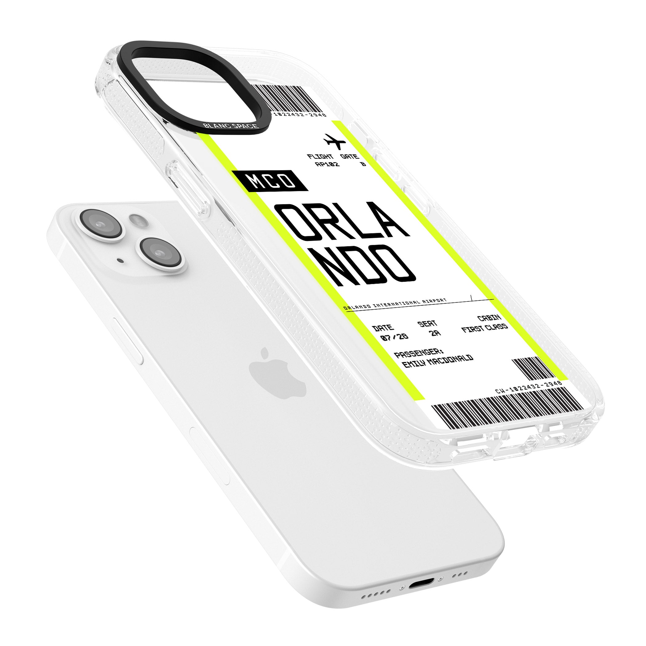 Personalised Orlando Boarding Pass iPhone 15 / 14 / 13 Clear Case Impact Air - Blanc Space