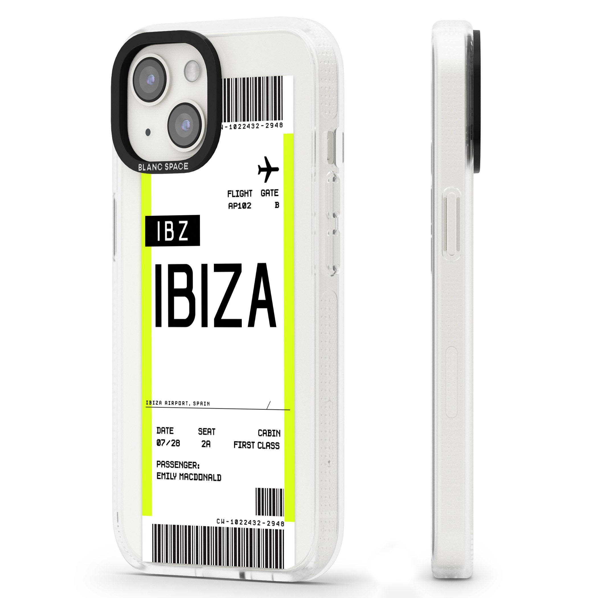 Personalised Ibiza Boarding Pass iPhone 15 / 14 / 13 Clear Case Impact Air - Blanc Space
