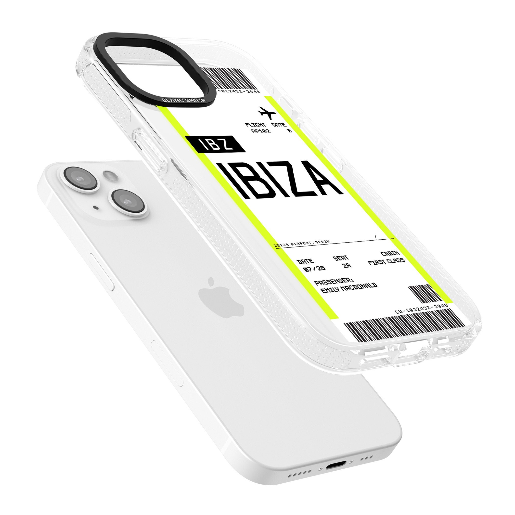 Personalised Ibiza Boarding Pass iPhone 15 / 14 / 13 Clear Case Impact Air - Blanc Space