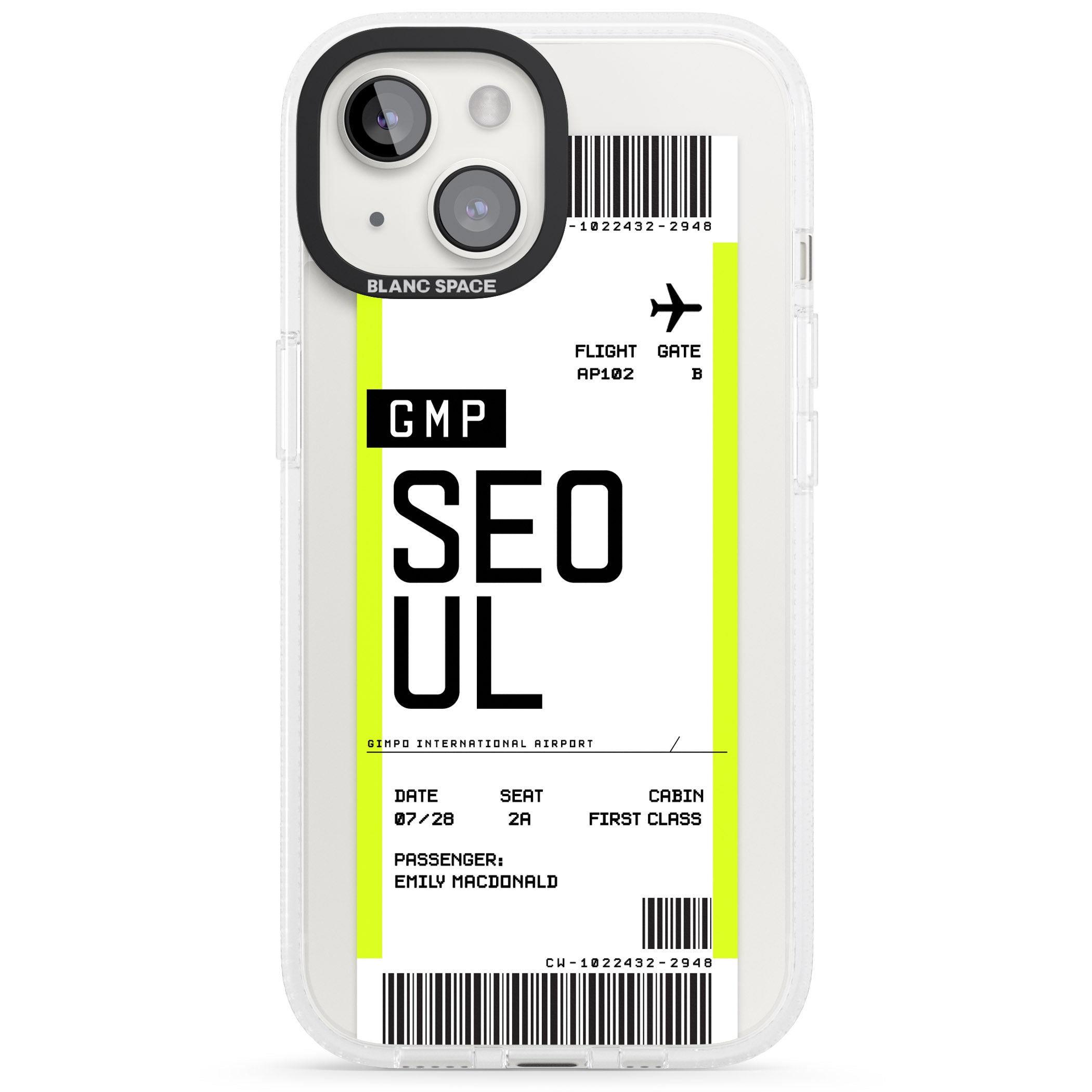 Personalised Seoul Boarding Pass iPhone 15 / 14 / 13 Clear Case Impact Air - Blanc Space