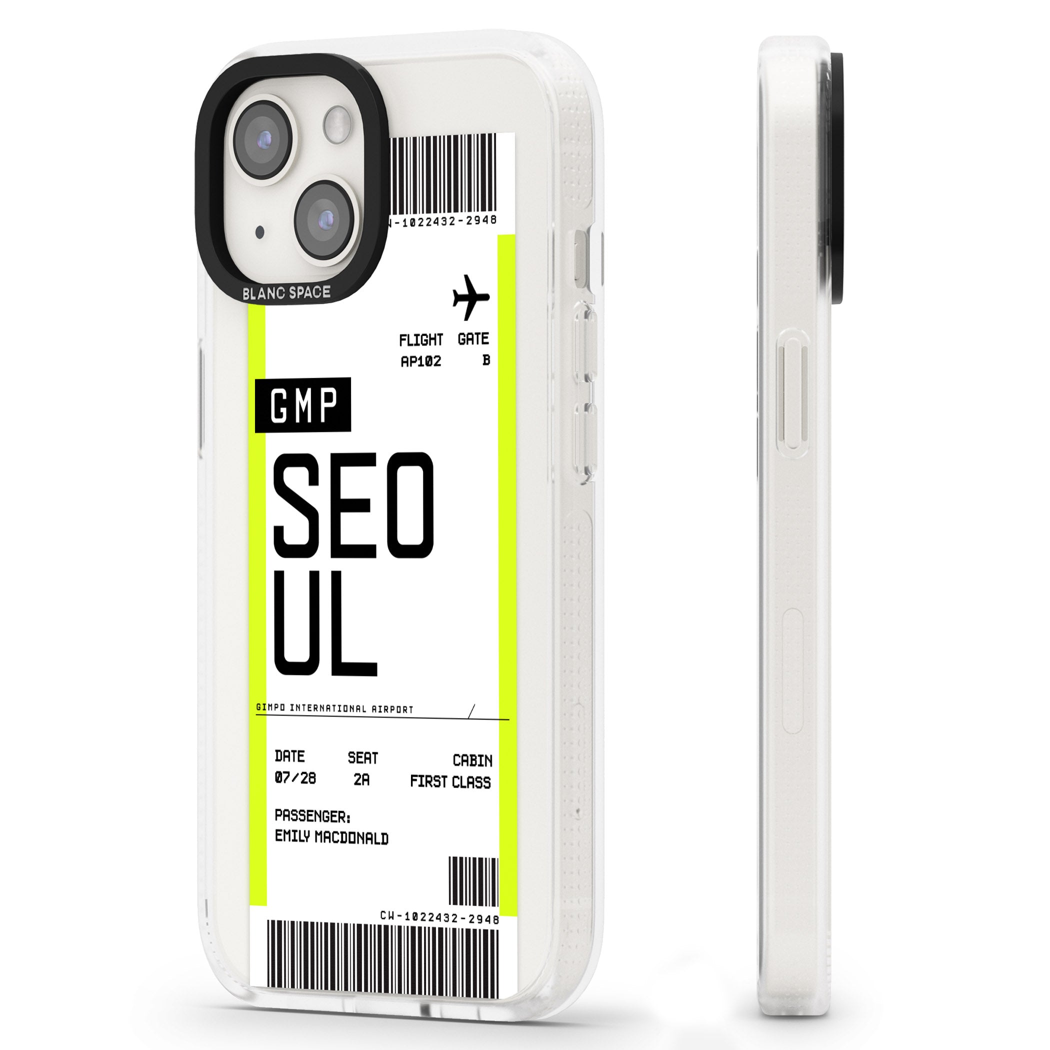 Personalised Seoul Boarding Pass iPhone 15 / 14 / 13 Clear Case Impact Air - Blanc Space