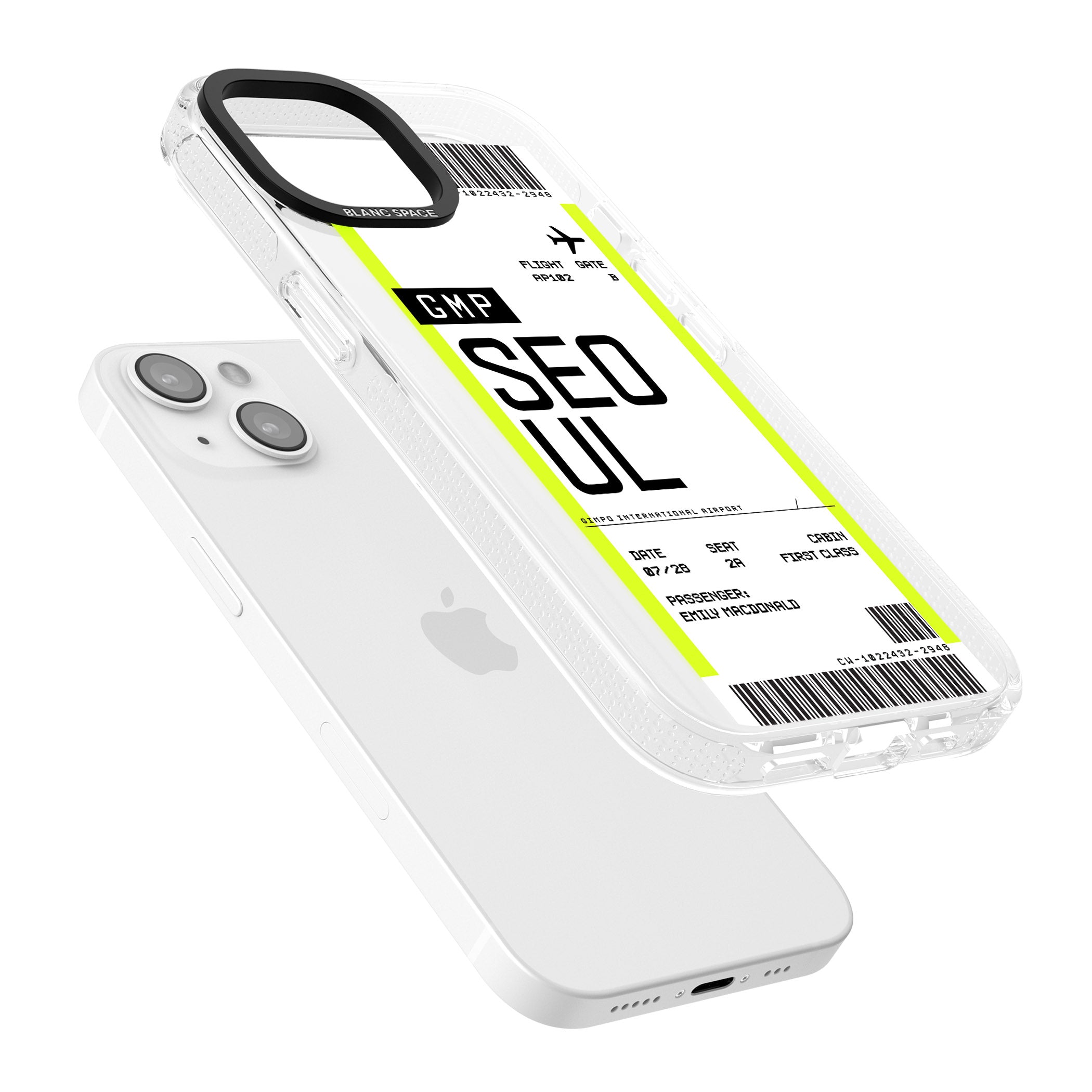 Personalised Seoul Boarding Pass iPhone 15 / 14 / 13 Clear Case Impact Air - Blanc Space