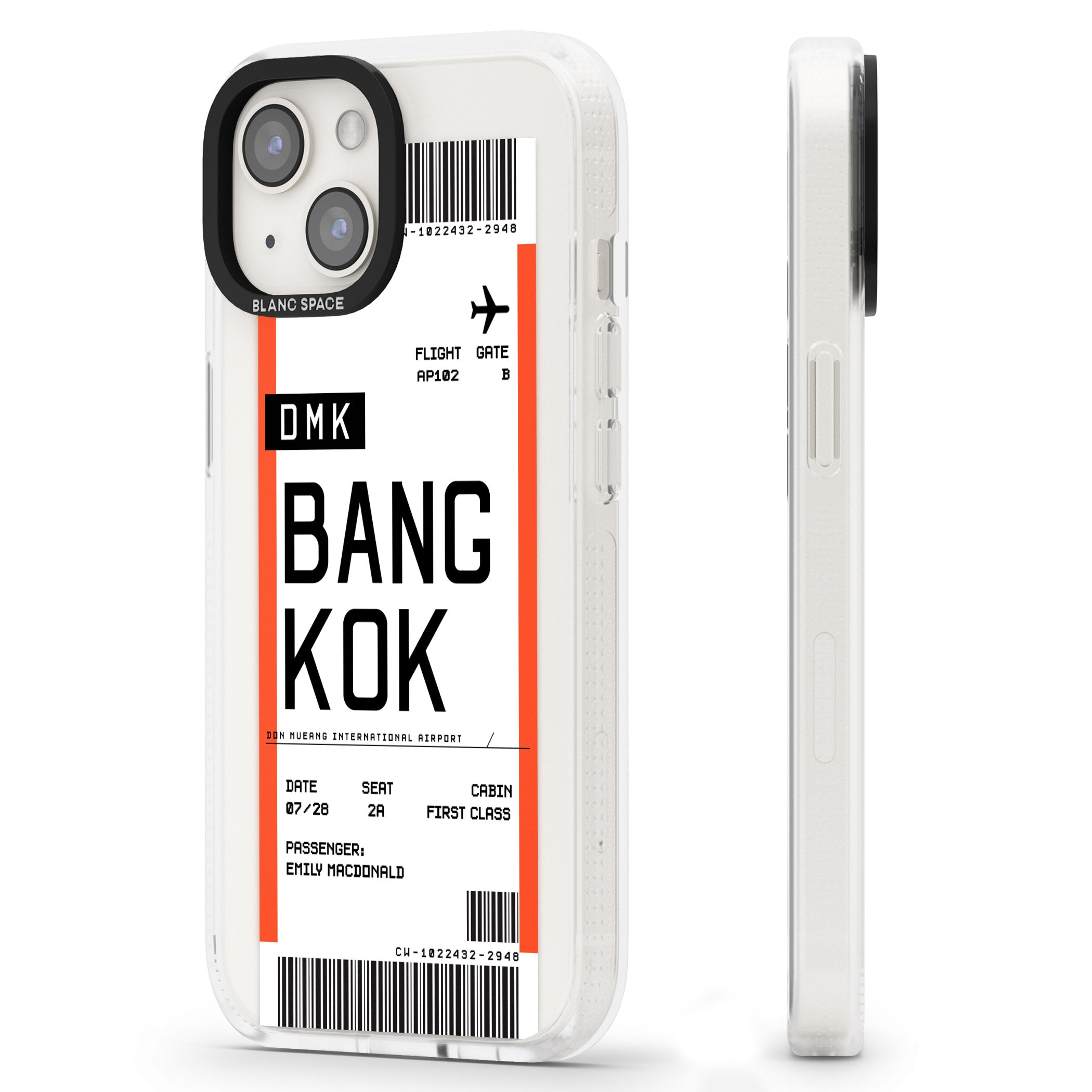 Personalised Bangkok Boarding Pass iPhone 15 / 14 / 13 Clear Case Impact Air - Blanc Space