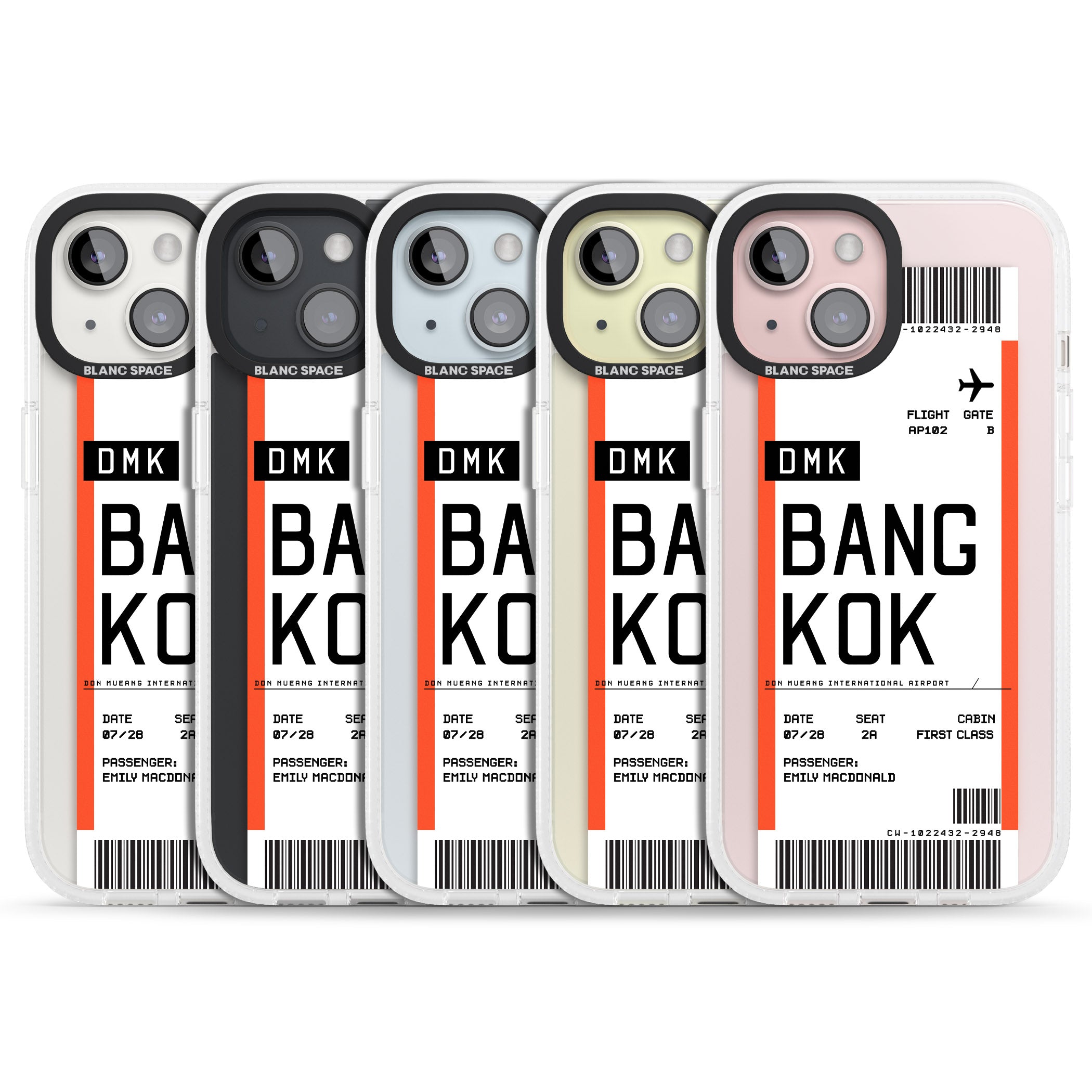 Personalised Bangkok Boarding Pass iPhone 15 / 14 / 13 Clear Case Impact Air - Blanc Space