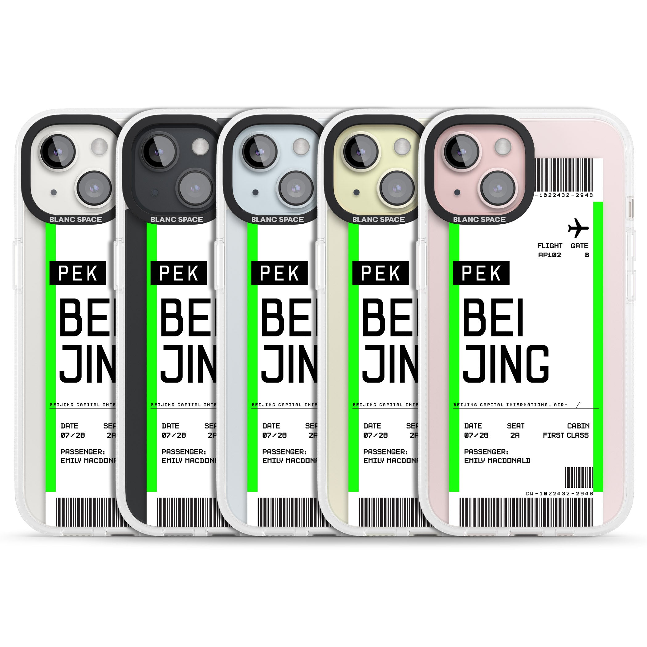 Personalised Beijing Boarding Pass iPhone 15 / 14 / 13 Clear Case Impact Air - Blanc Space