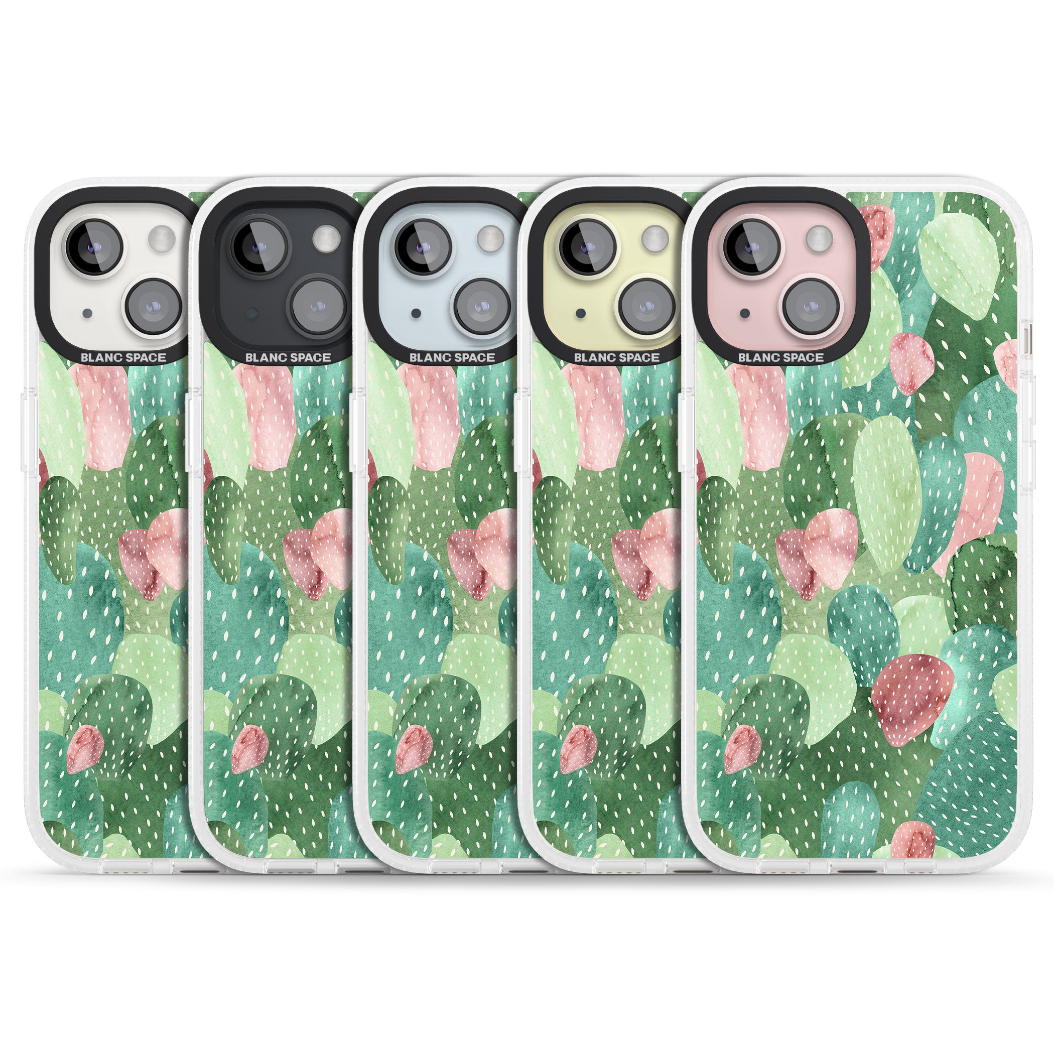 Colourful Cactus Mix Design iPhone 15 / 14 / 13 Clear Case Impact Air - Blanc Space