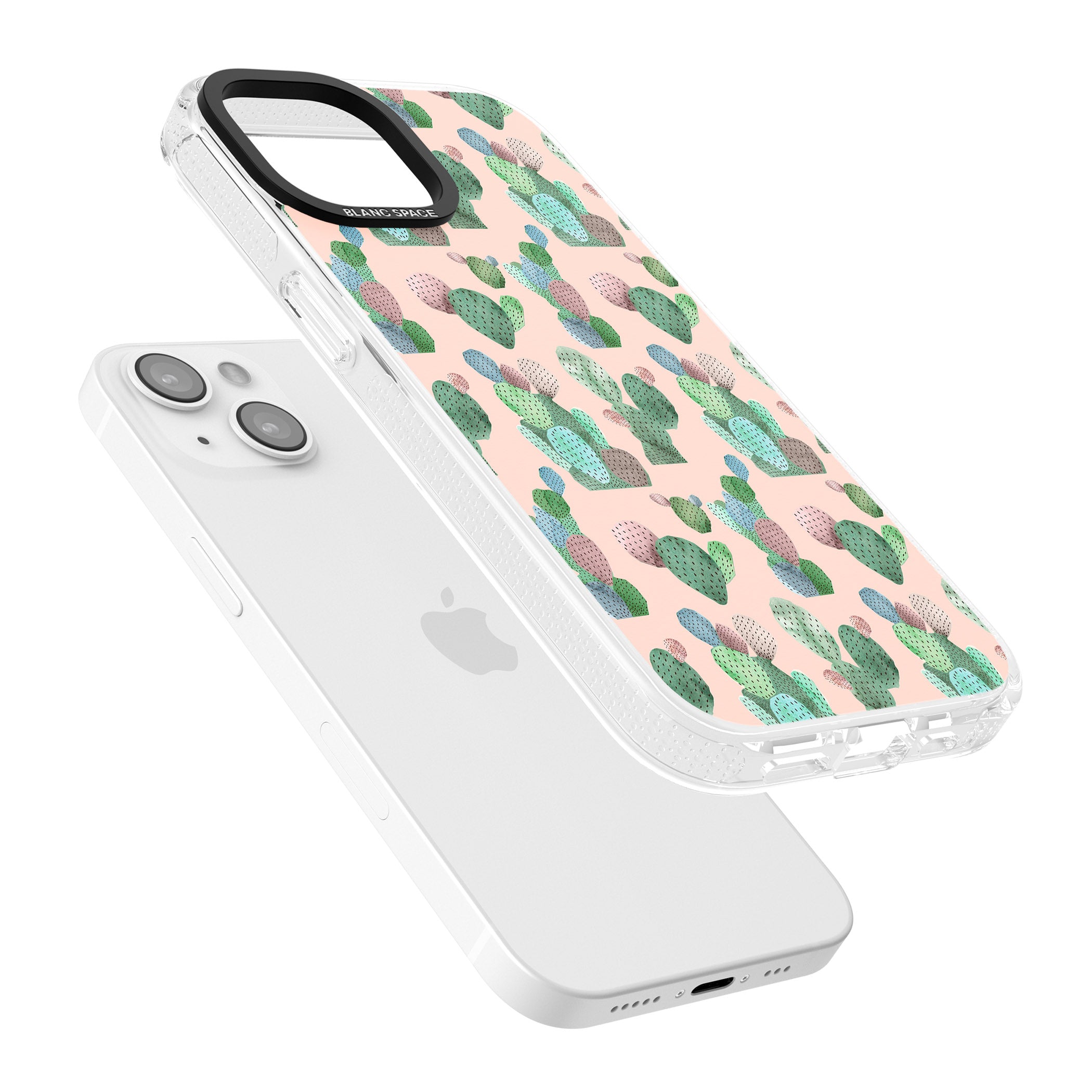 Pink Cactus Pattern Design iPhone 15 / 14 / 13 Clear Case Impact Air - Blanc Space