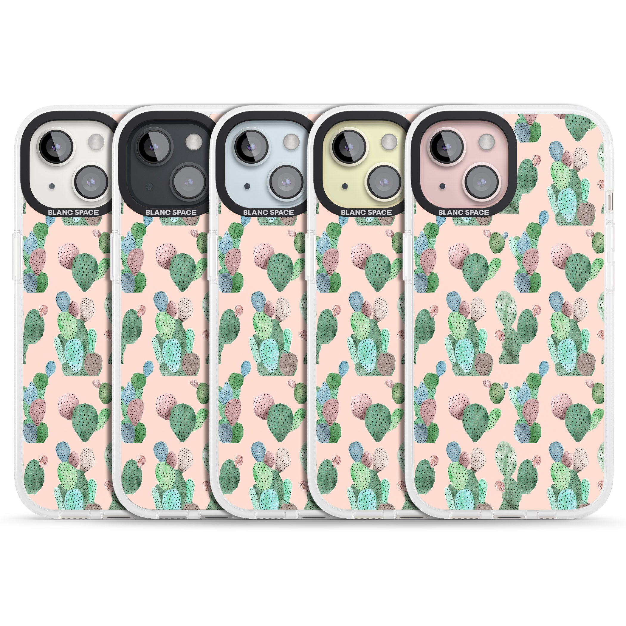 Pink Cactus Pattern Design iPhone 15 / 14 / 13 Clear Case Impact Air - Blanc Space