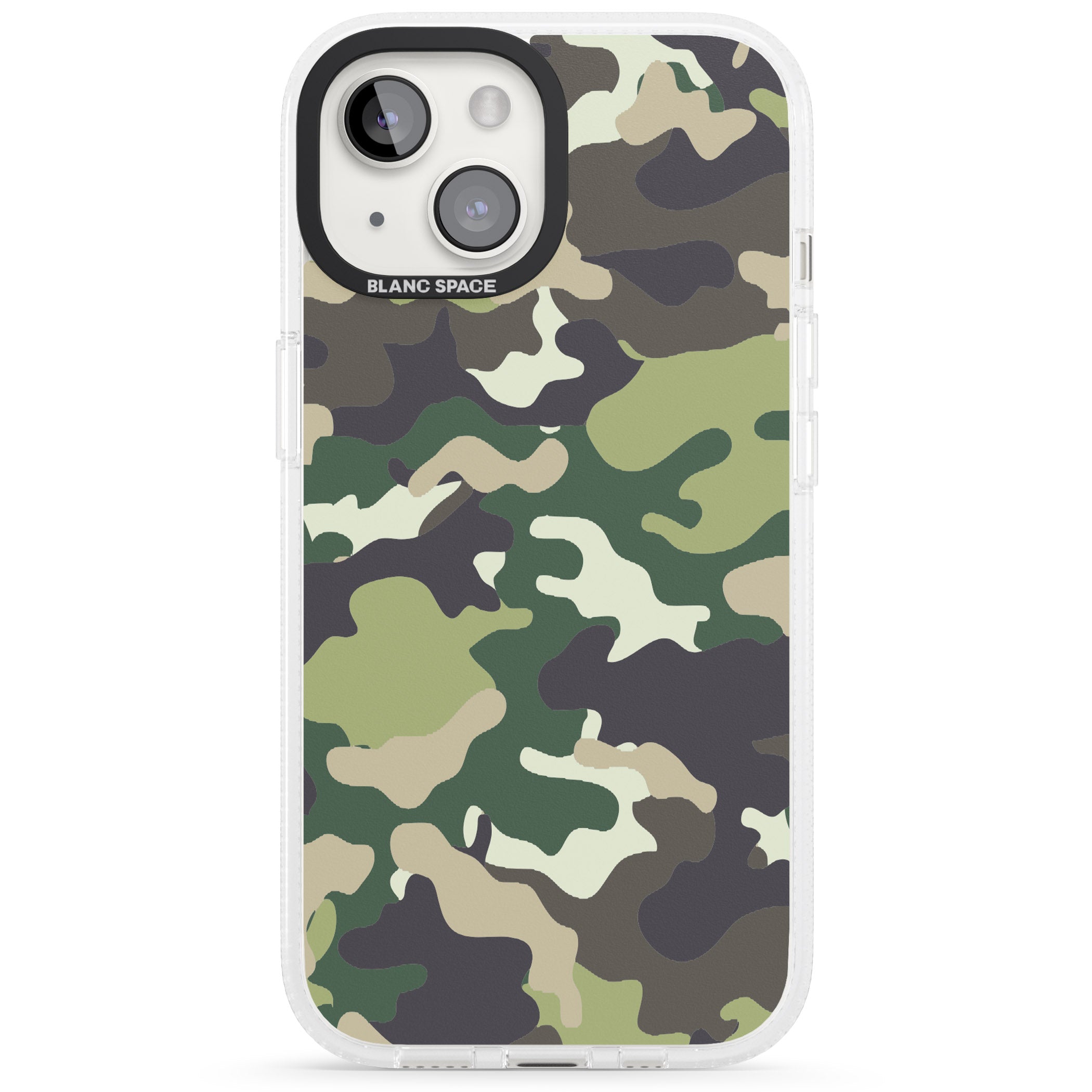 Green Camo iPhone 15 / 14 / 13 Clear Case Impact Air - Blanc Space