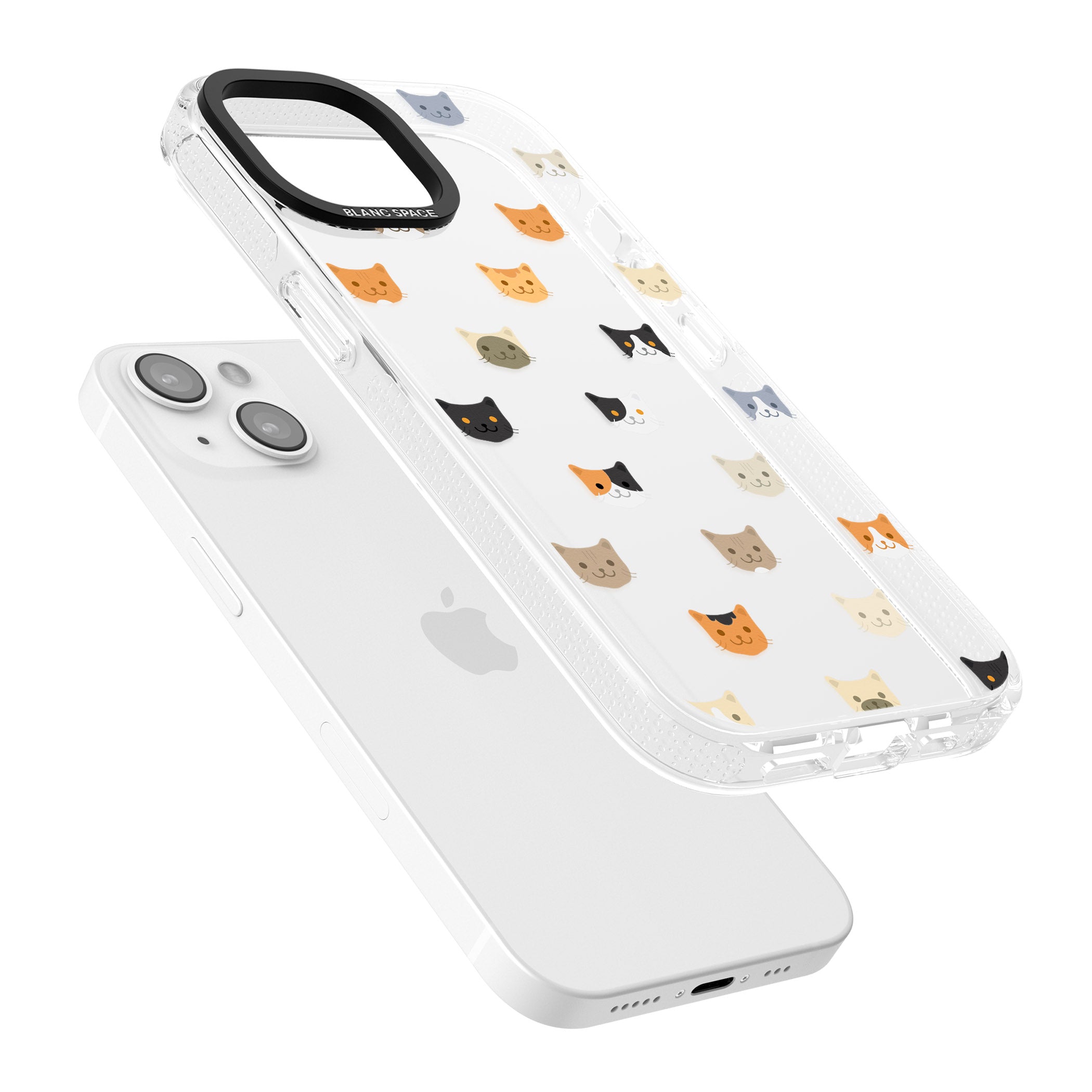 Cute Cat Face Transparent iPhone 15 / 14 / 13 Clear Case Impact Air - Blanc Space