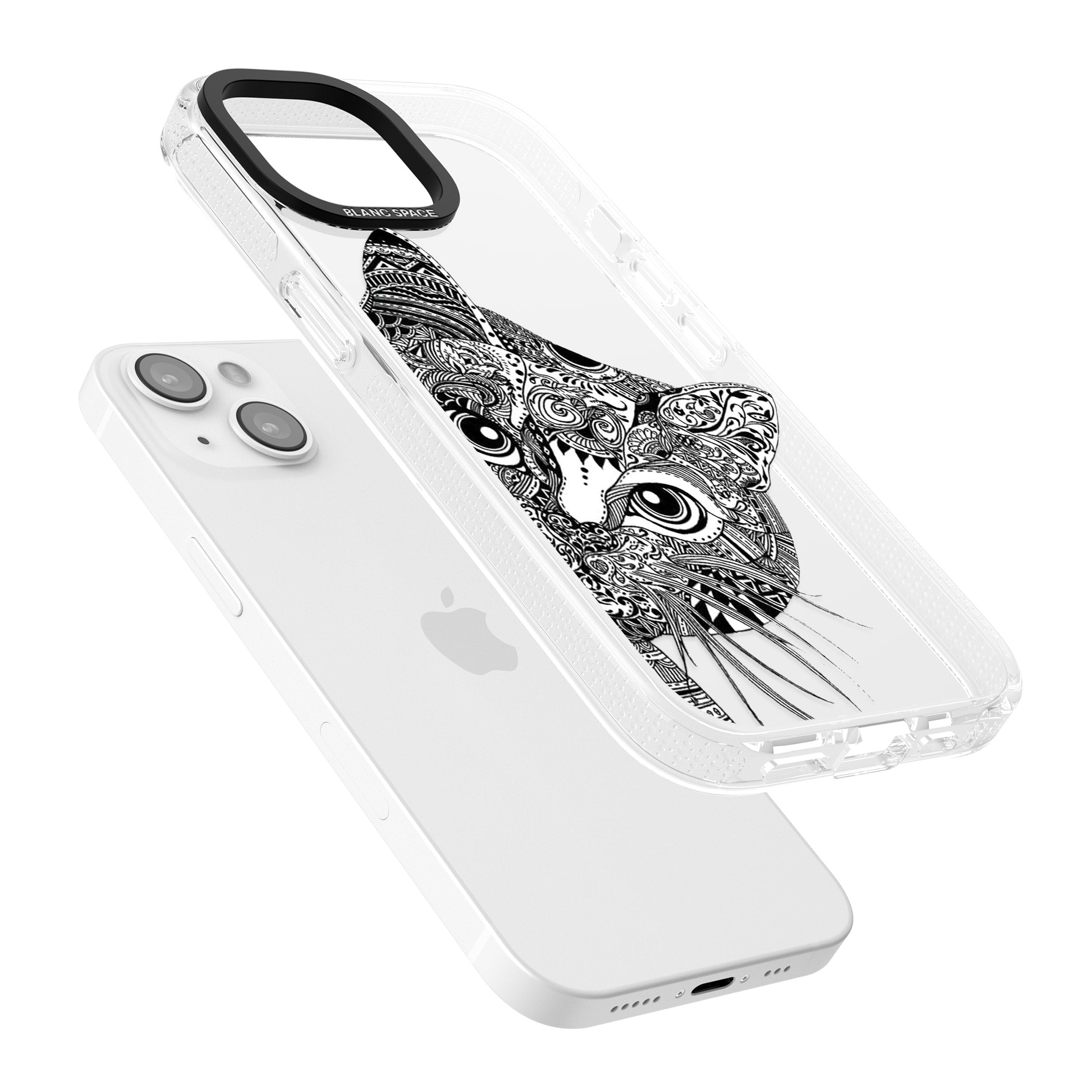 Henna Cat iPhone 15 / 14 / 13 Clear Case Impact Air - Blanc Space