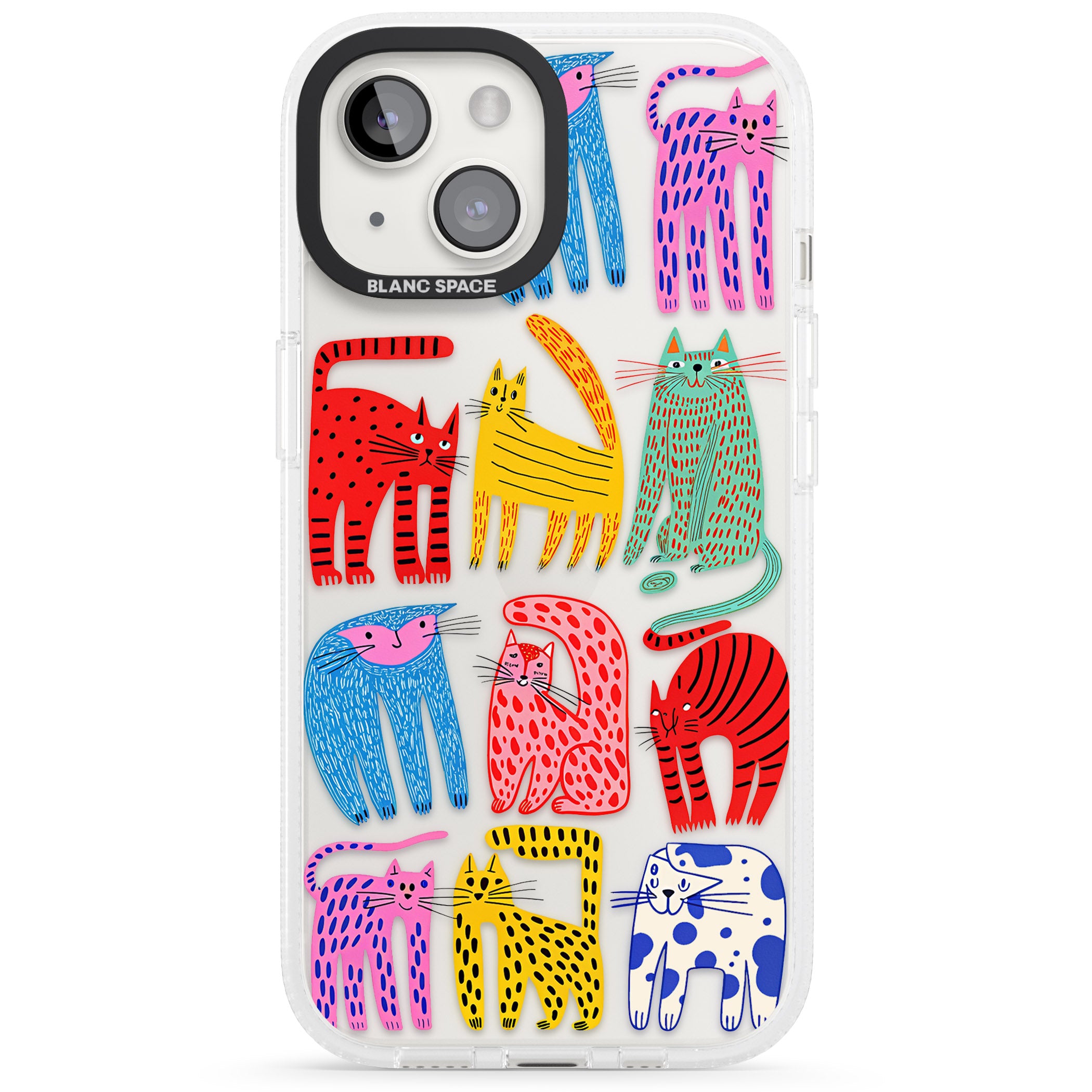 Abstract Colourful Cats iPhone 15 / 14 / 13 Clear Case Impact Air - Blanc Space
