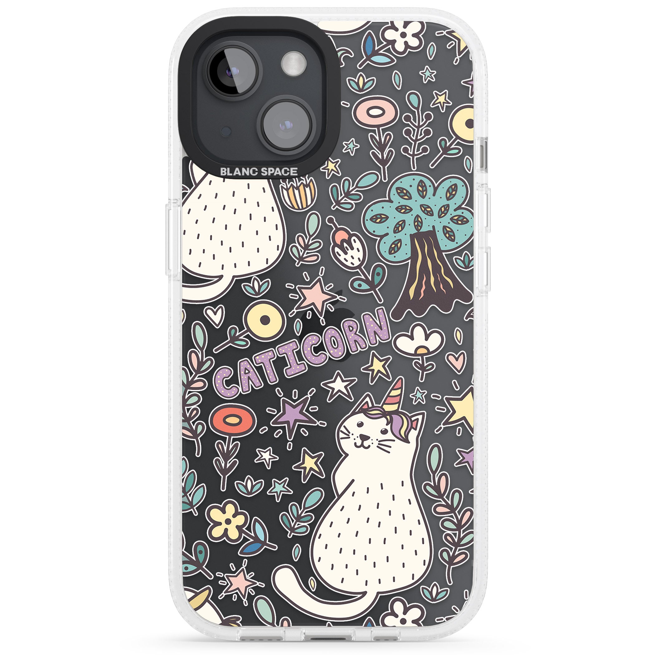 Caticorn pattern iPhone 15 / 14 / 13 Clear Case Impact Air - Blanc Space