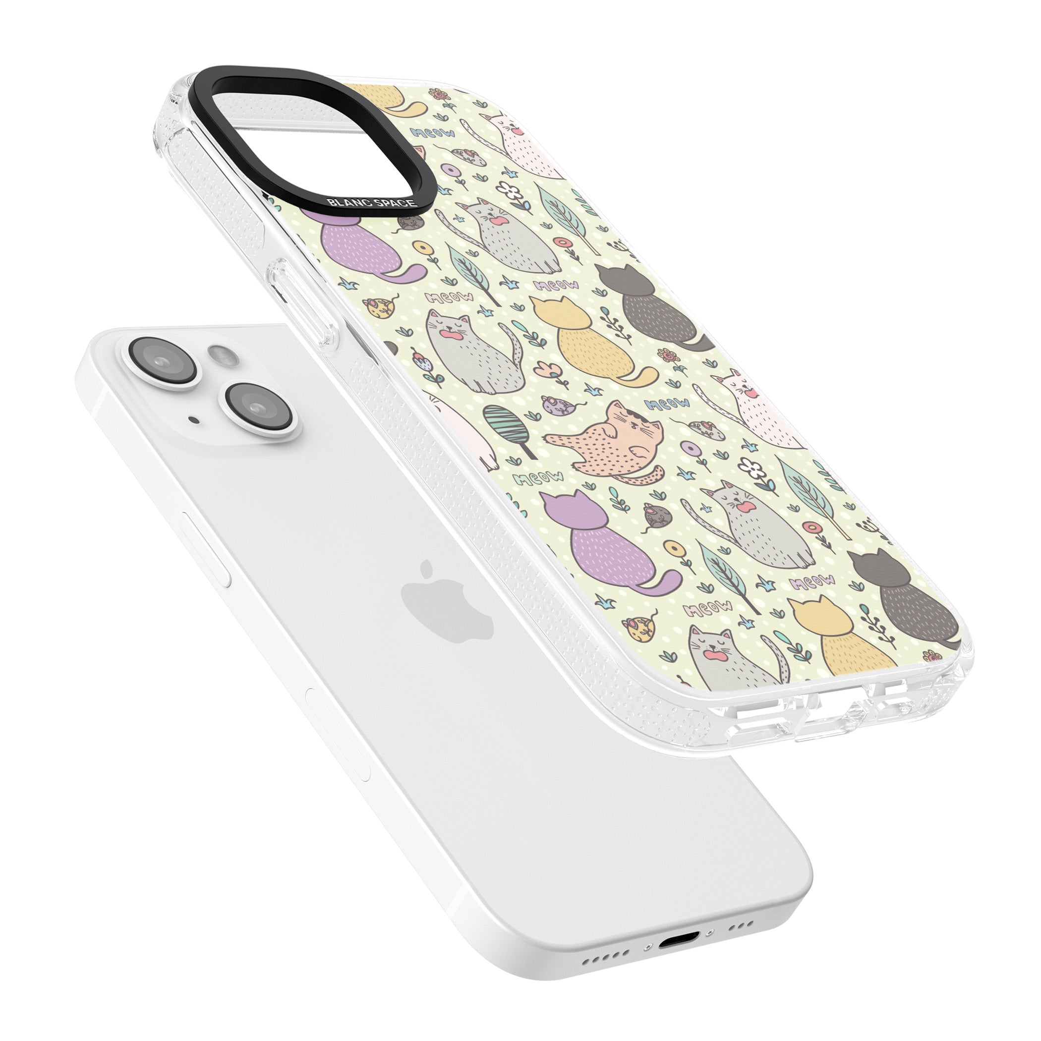 Cat Pattern Cream iPhone 15 / 14 / 13 Clear Case Impact Air - Blanc Space