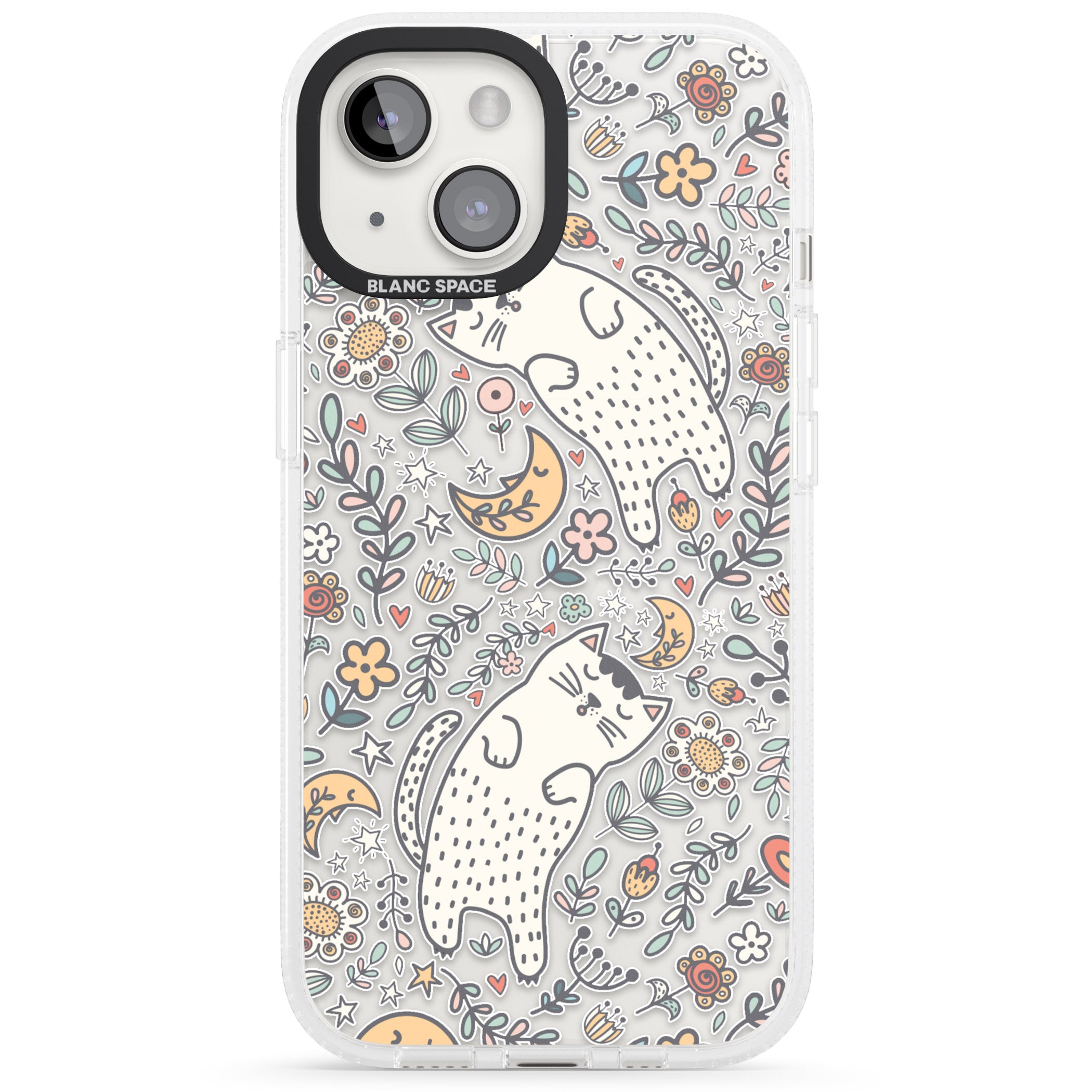 Sleeping Cat Pattern iPhone 15 / 14 / 13 Clear Case Impact Air - Blanc Space