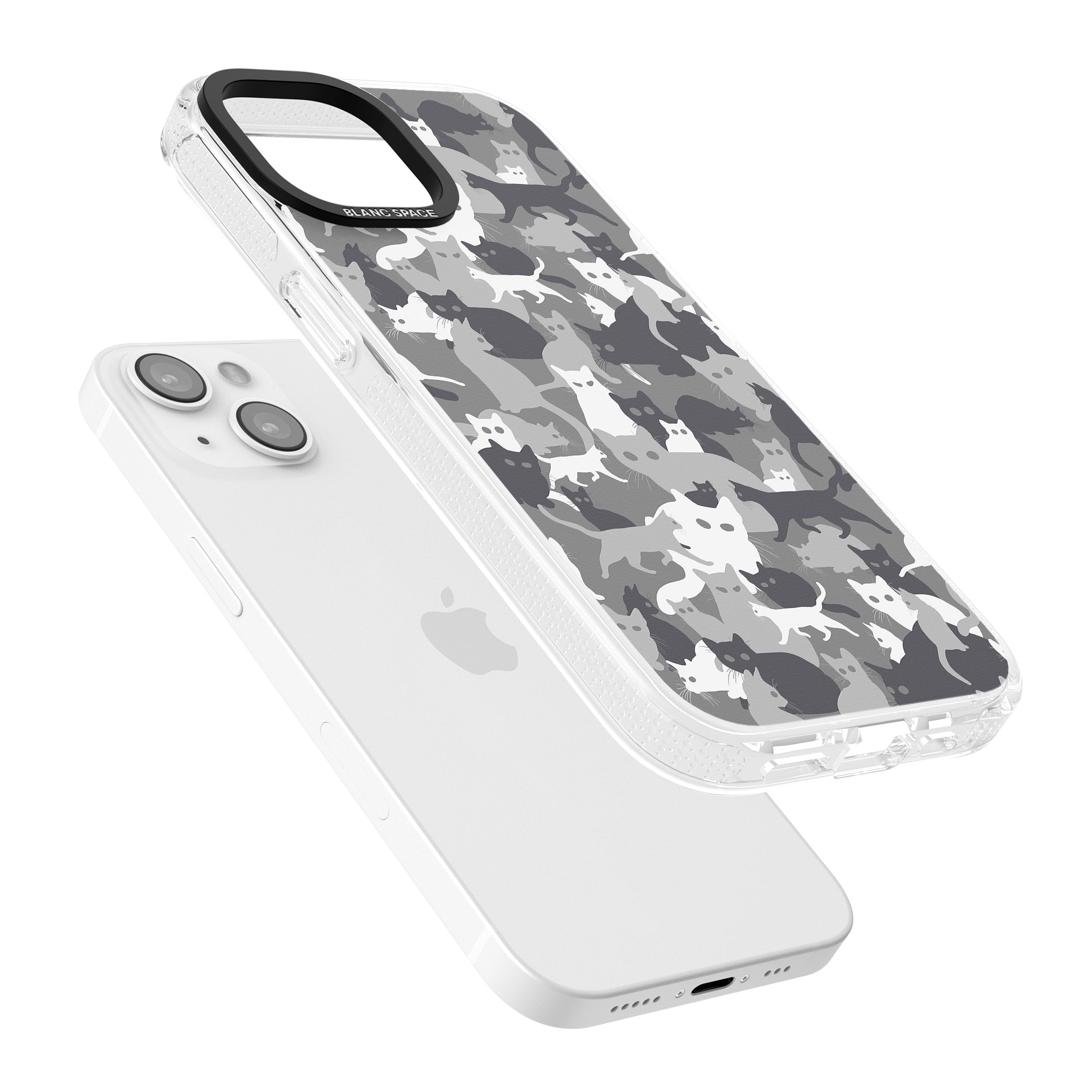 Dark Grey Cat Camouflage Pattern iPhone 15 / 14 / 13 Clear Case Impact Air - Blanc Space