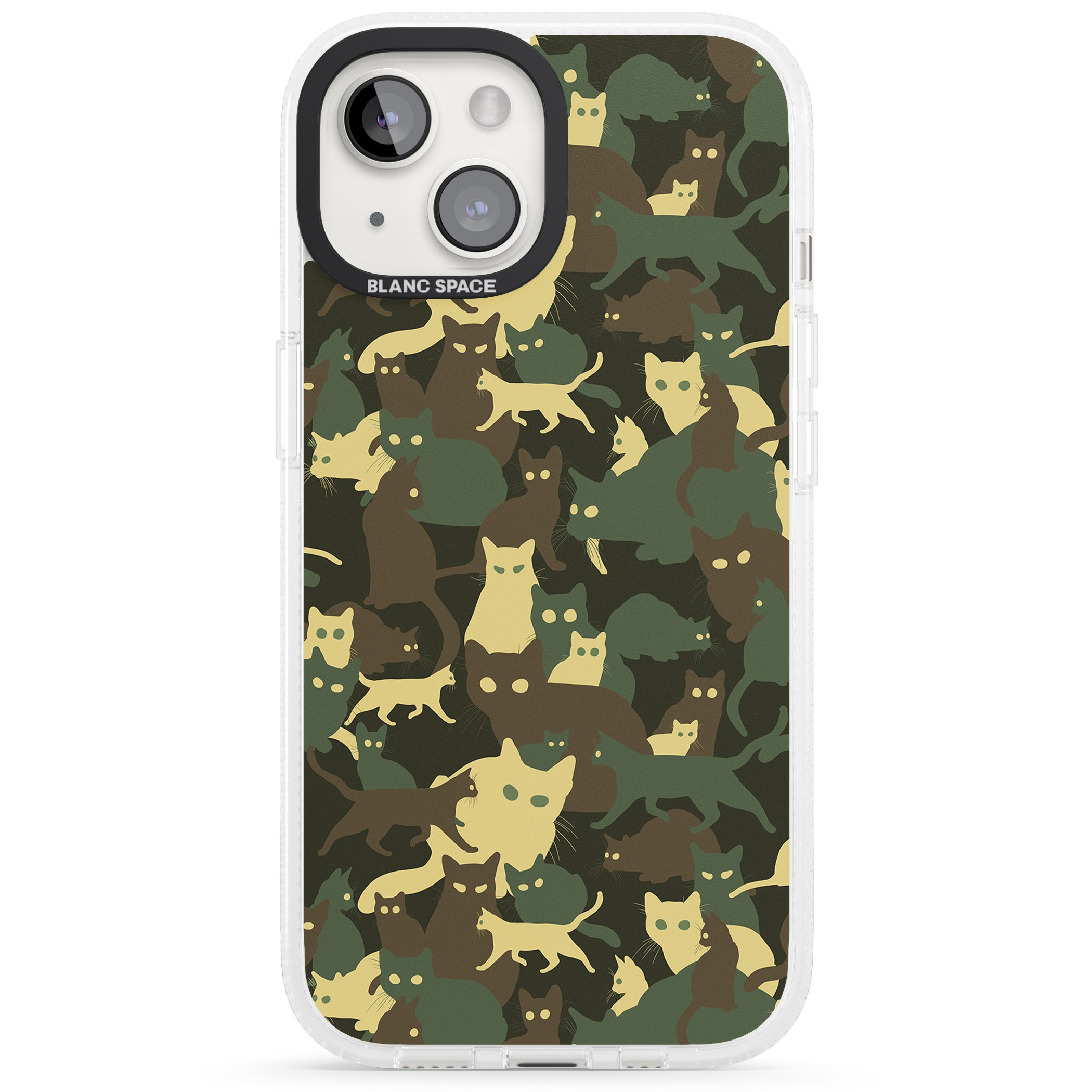 Forest Green Cat Camouflage Pattern iPhone 15 / 14 / 13 Clear Case Impact Air - Blanc Space