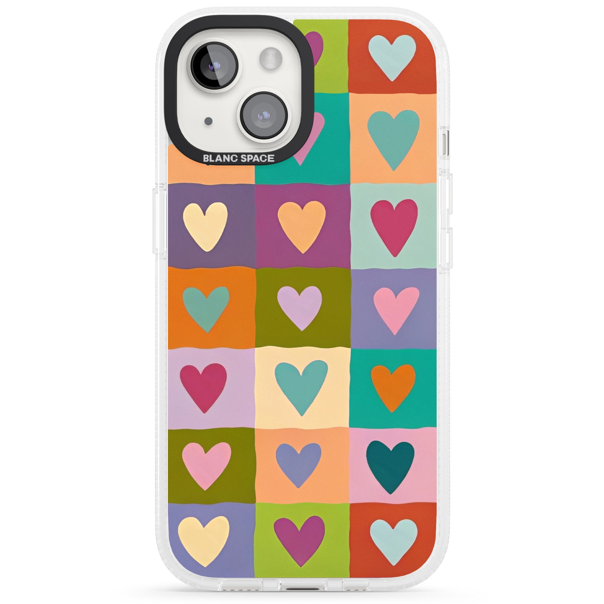 Multicolour Checked Hearts iPhone 15 / 14 / 13 Clear Case Impact Air - Blanc Space
