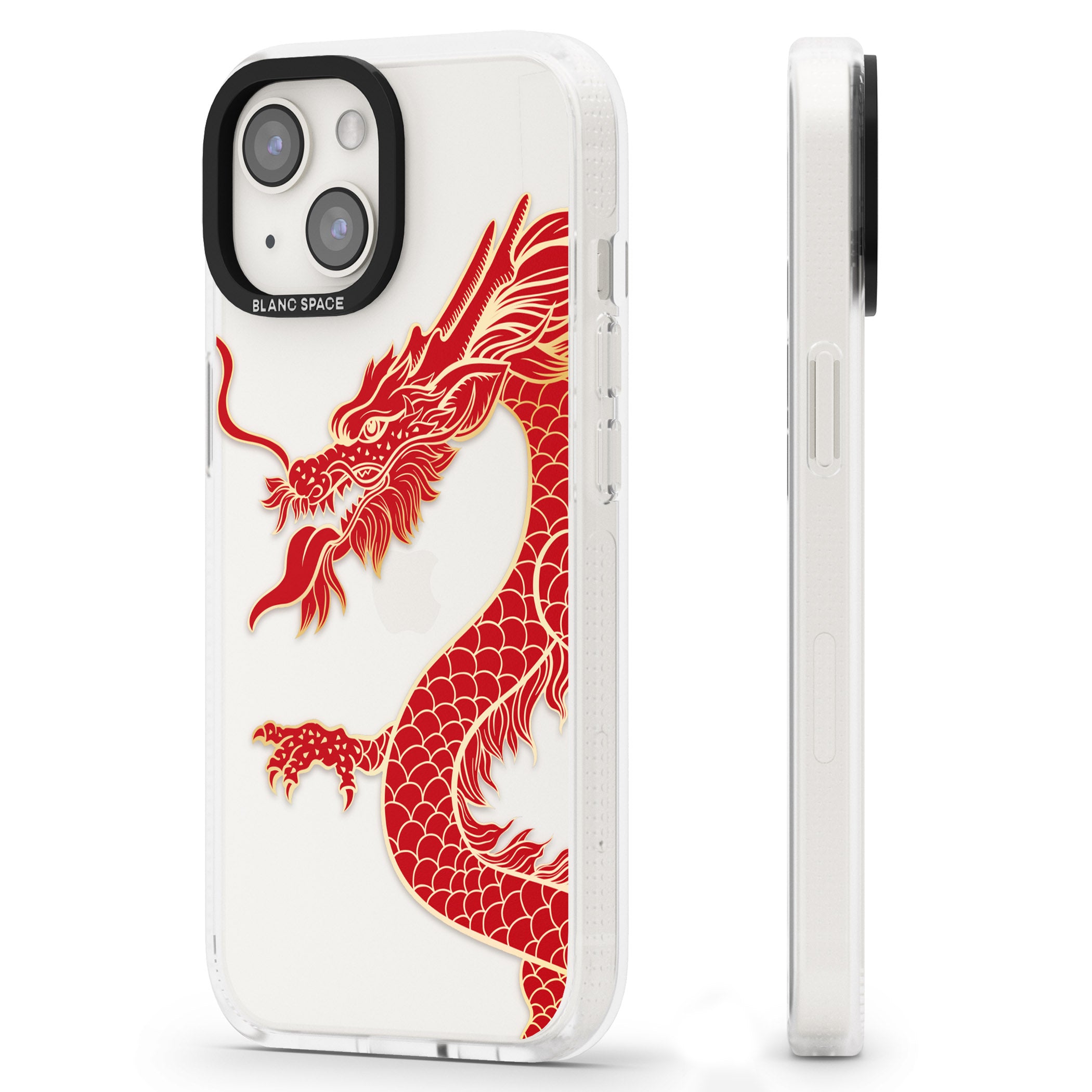 Large Red Dragon iPhone 15 / 14 / 13 Clear Case Impact Air - Blanc Space