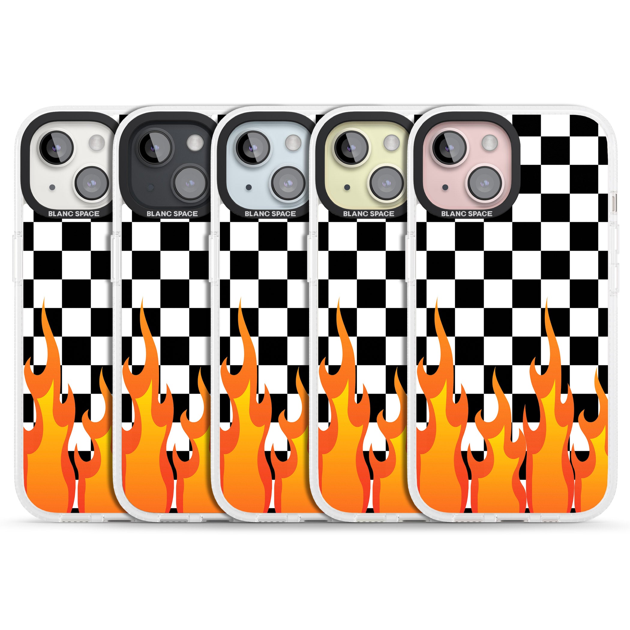 Checkered Fire iPhone 15 / 14 / 13 Clear Case Impact Air - Blanc Space