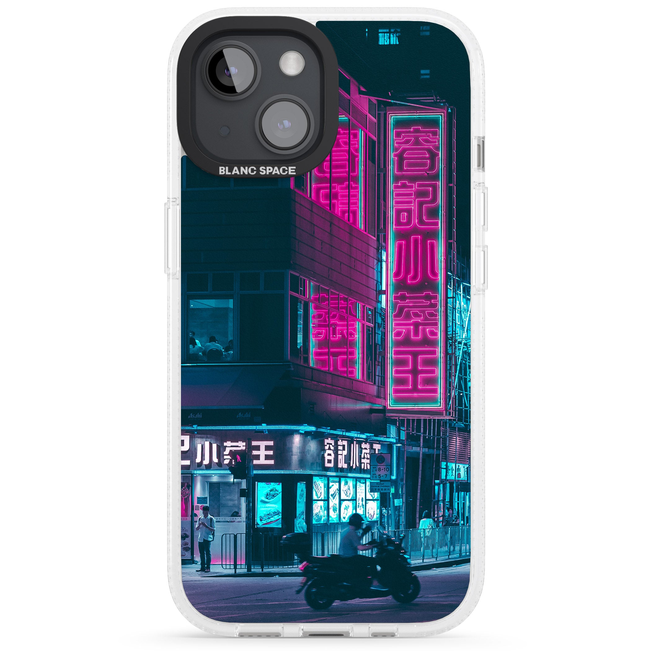 Motorcylist & Signs - Neon Cities Photographs iPhone 15 / 14 / 13 Clear Case Impact Air - Blanc Space