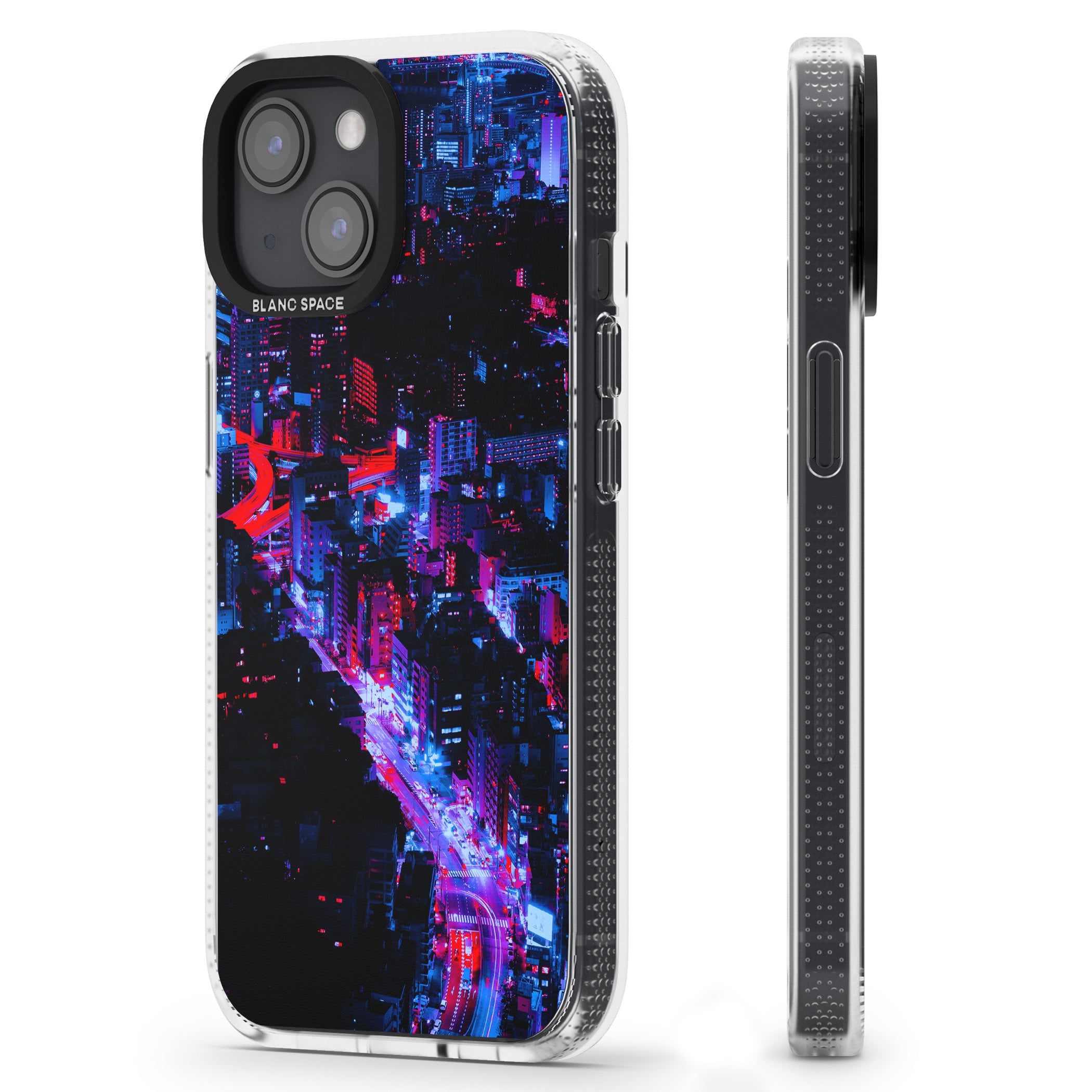 Arial City View - Neon Cities Photographs iPhone 15 / 14 / 13 Clear Case Impact Air - Blanc Space