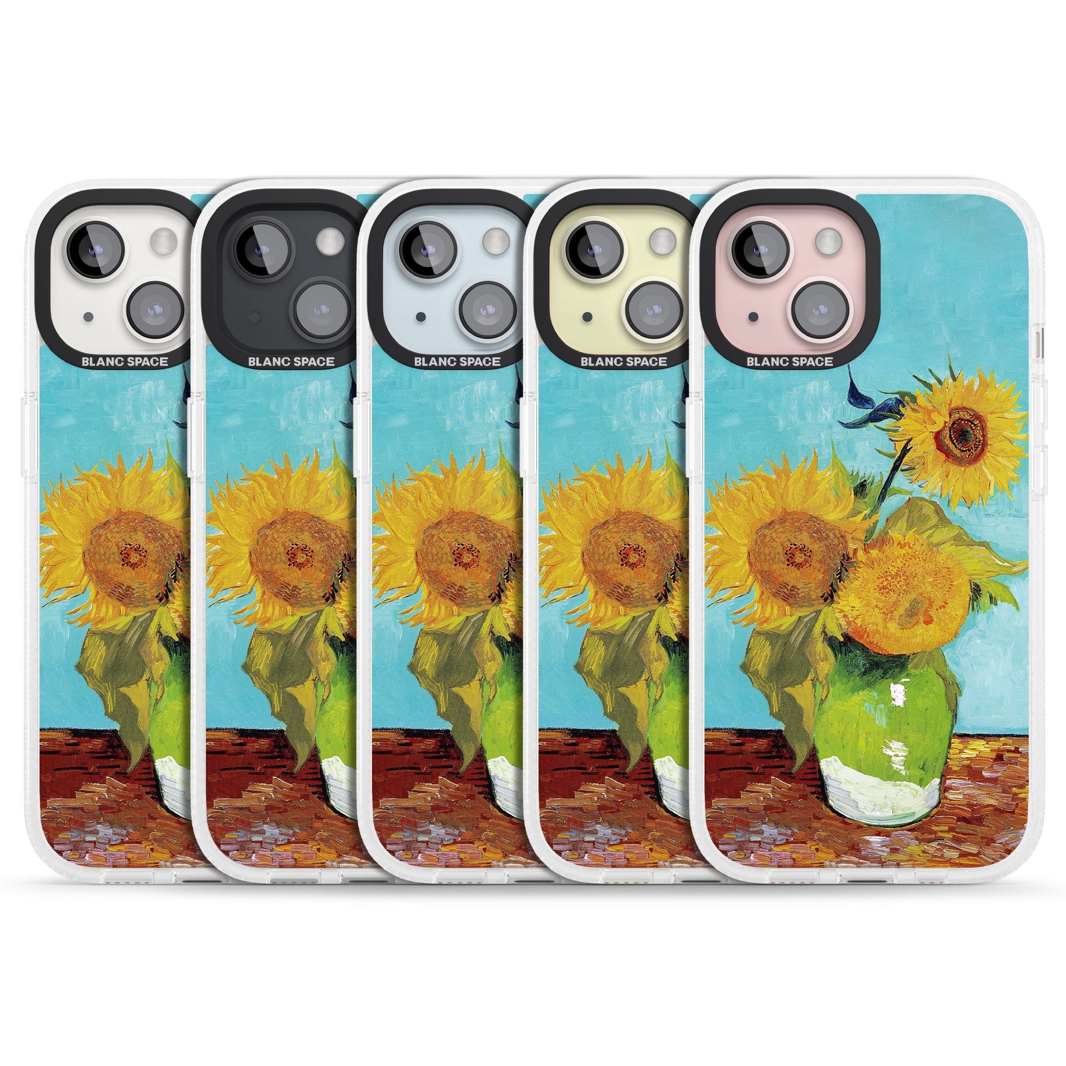 Vase with Three Sunflowers iPhone 15 / 14 / 13 Clear Case Impact Air - Blanc Space