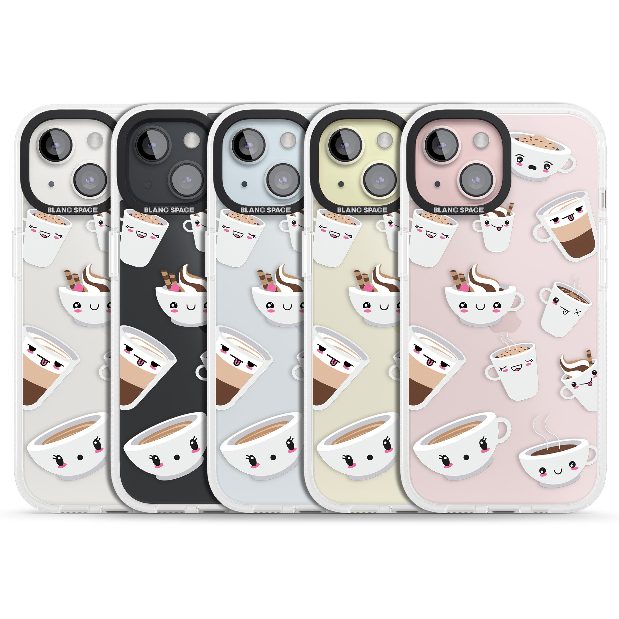 Coffee Faces iPhone 15 / 14 / 13 Clear Case Impact Air - Blanc Space