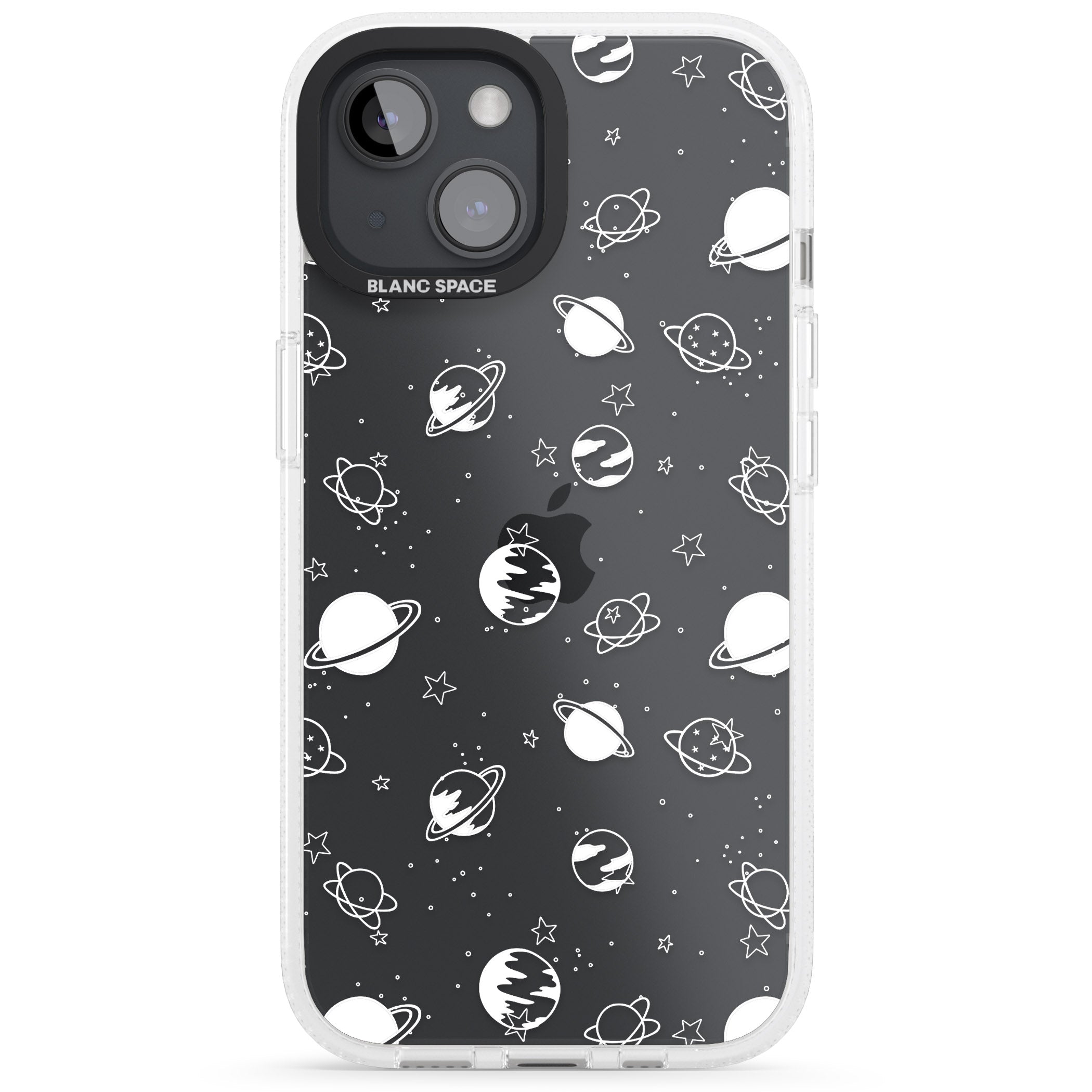 White Planets on Clear iPhone 15 / 14 / 13 Clear Case Impact Air - Blanc Space