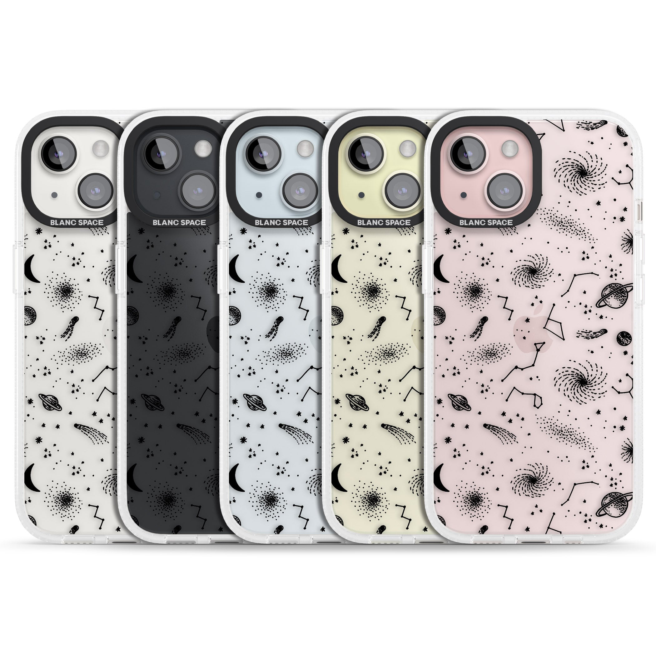 Mixed Galaxy Pattern iPhone 15 / 14 / 13 Clear Case Impact Air - Blanc Space