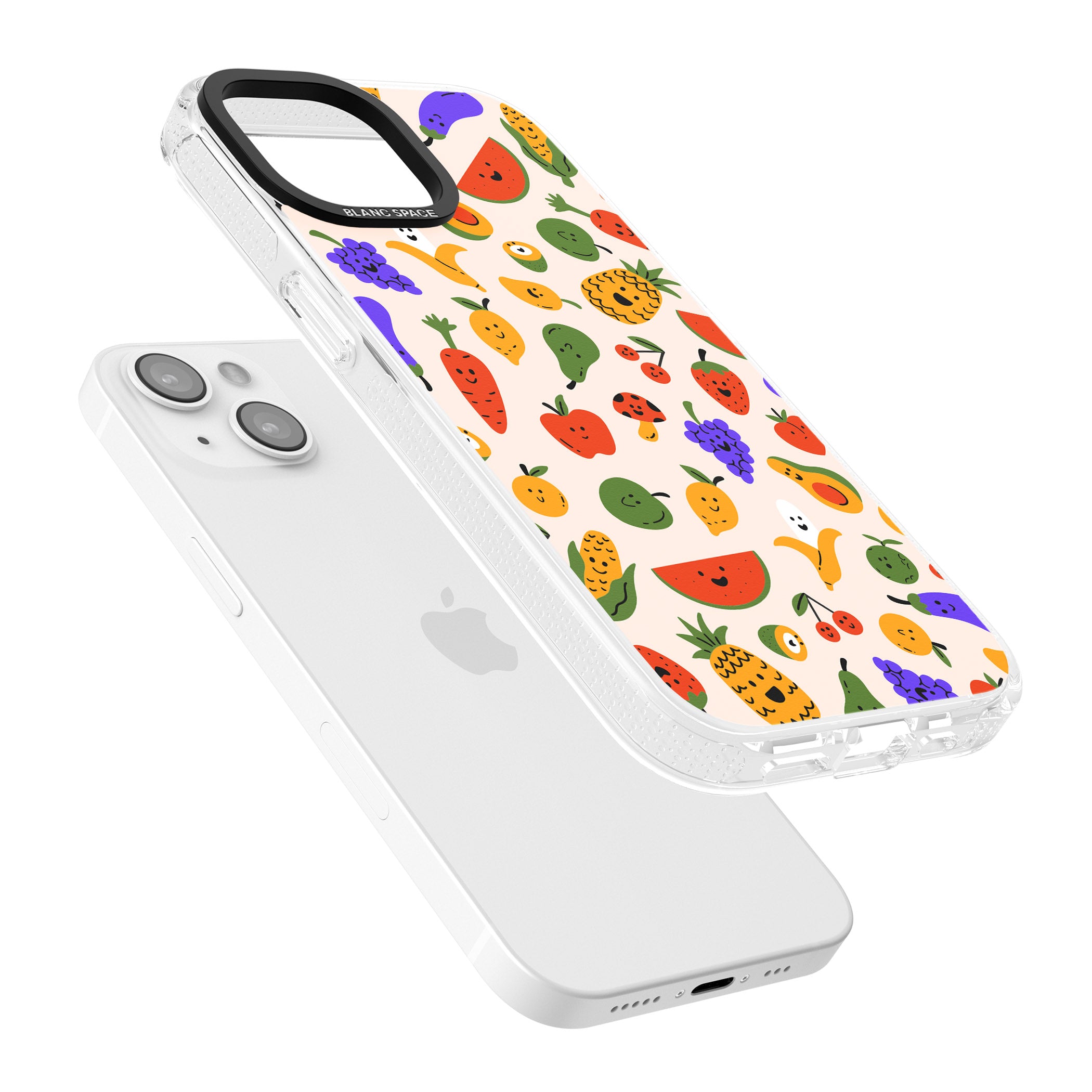 Mixed Kawaii Food Icons - Solid iPhone 15 / 14 / 13 Clear Case Impact Air - Blanc Space