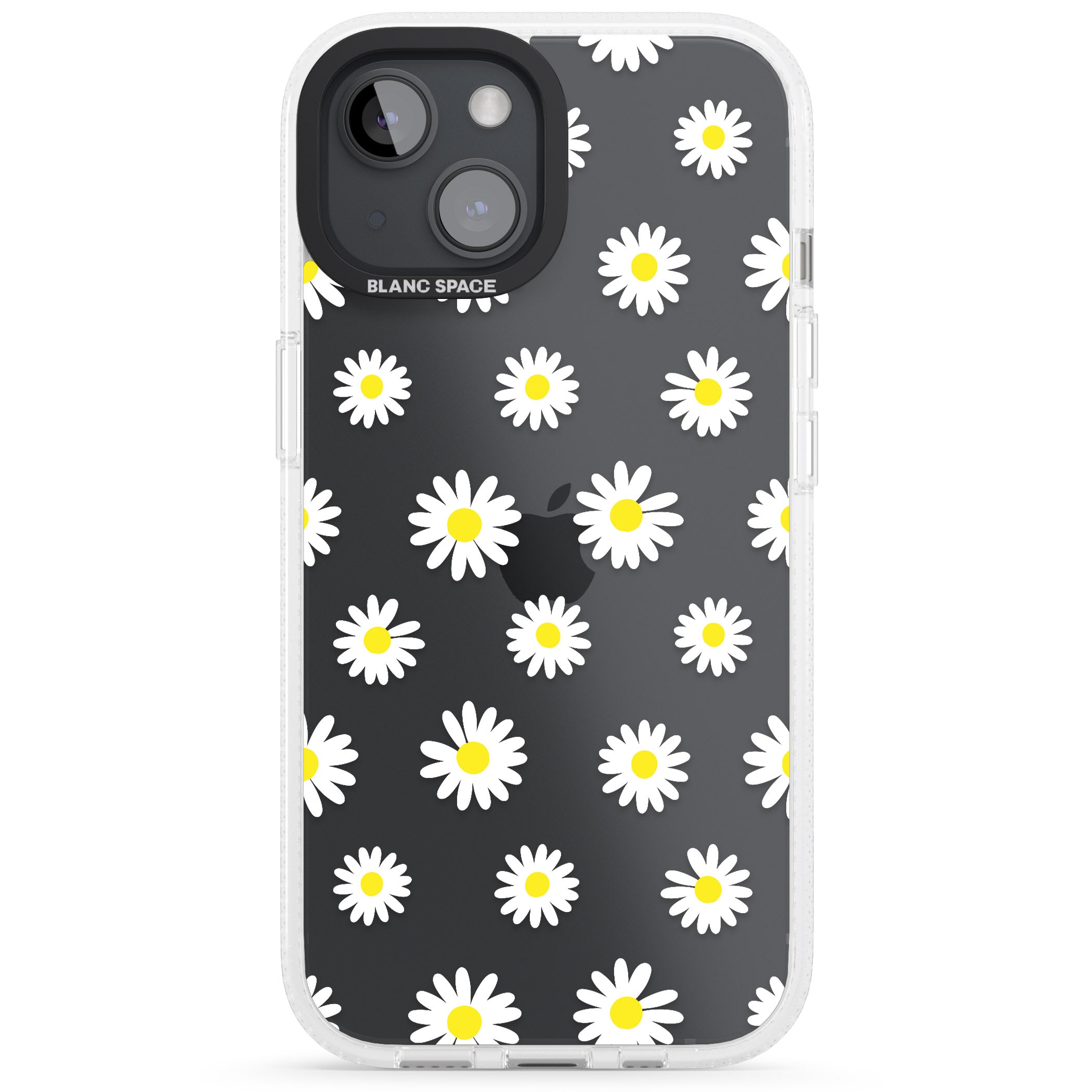 White Daisy Pattern (Clear) iPhone 15 / 14 / 13 Clear Case Impact Air - Blanc Space