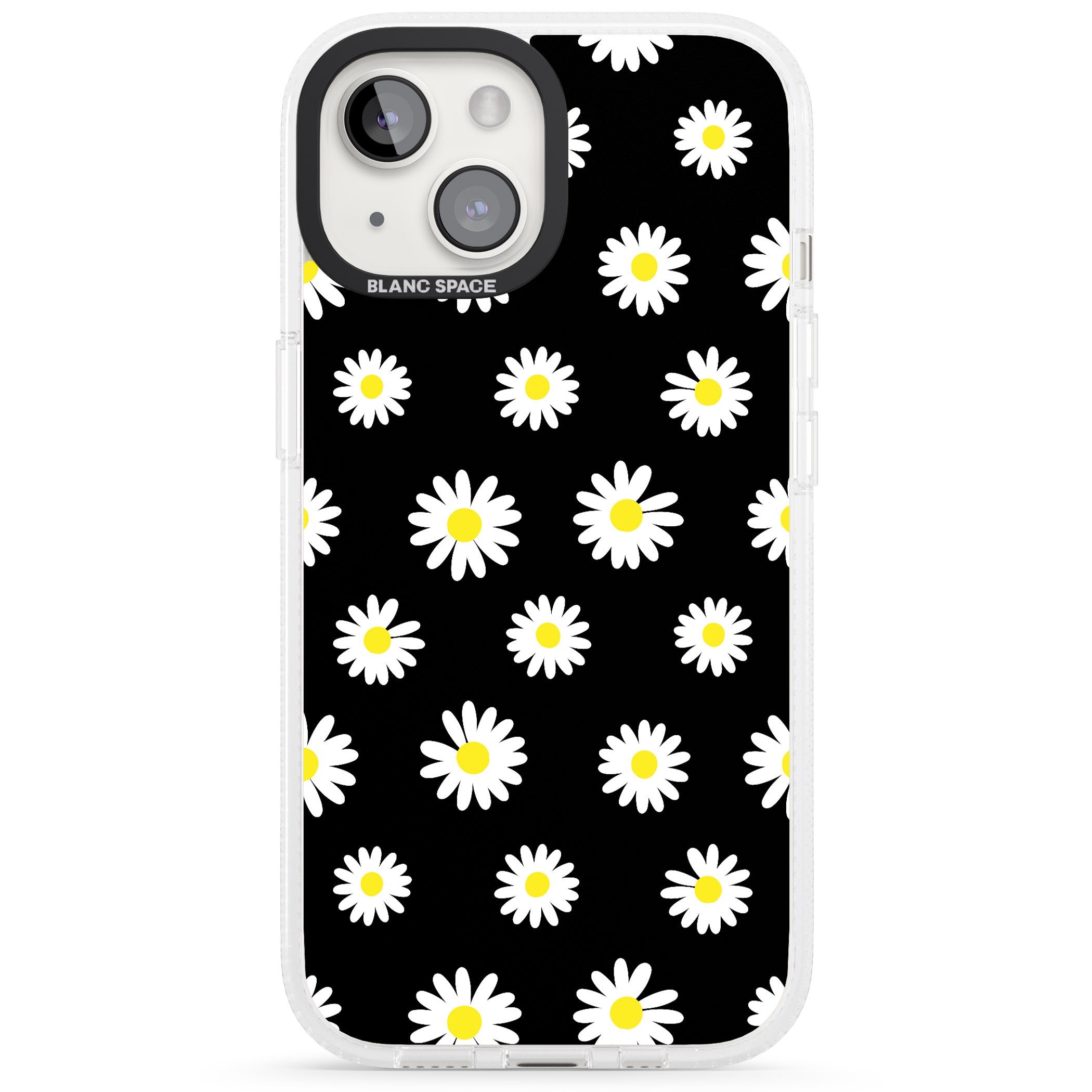 White Daisy Pattern (Black) iPhone 15 / 14 / 13 Clear Case Impact Air - Blanc Space