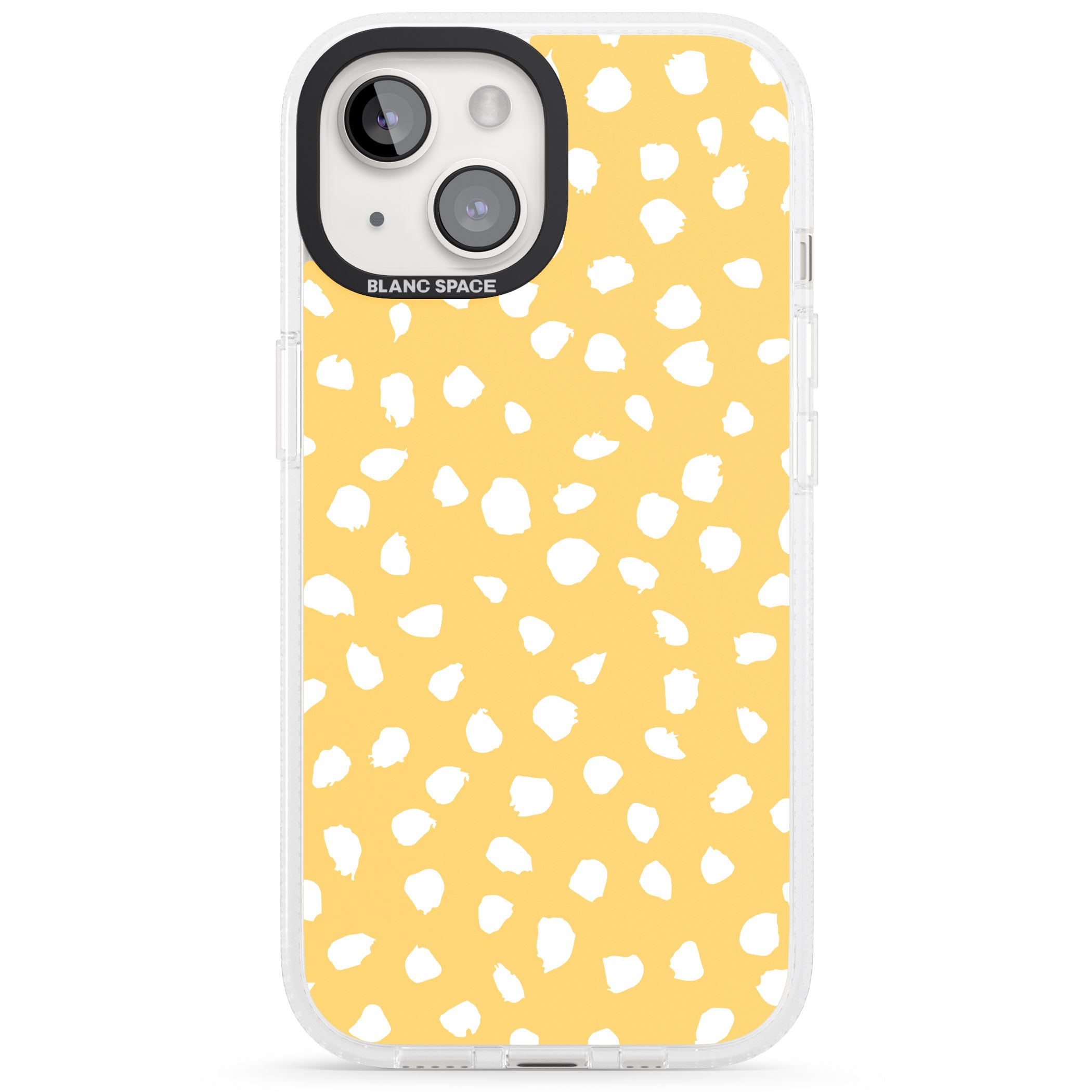 White on Yellow Dalmatian Polka Dot Spots iPhone 15 / 14 / 13 Clear Case Impact Air - Blanc Space