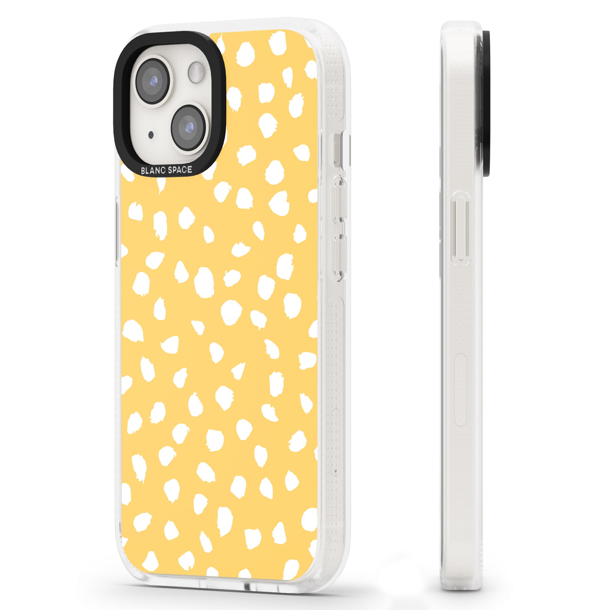 White on Yellow Dalmatian Polka Dot Spots iPhone 15 / 14 / 13 Clear Case Impact Air - Blanc Space