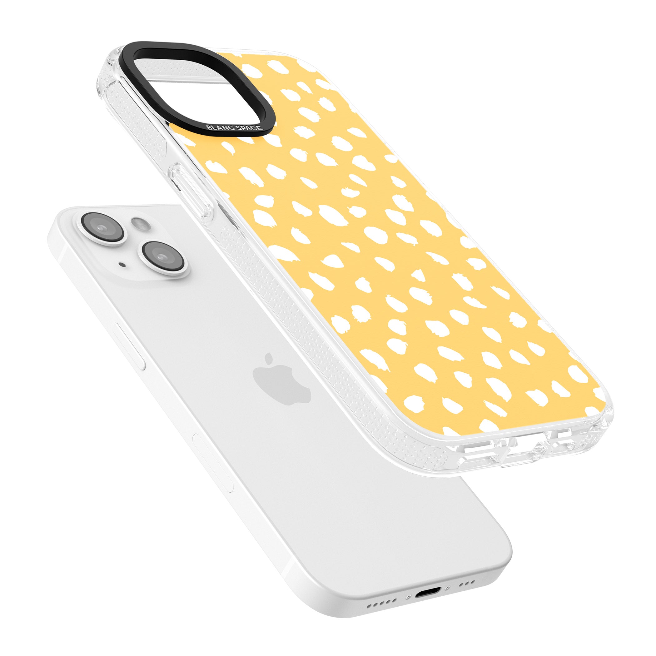 White on Yellow Dalmatian Polka Dot Spots iPhone 15 / 14 / 13 Clear Case Impact Air - Blanc Space