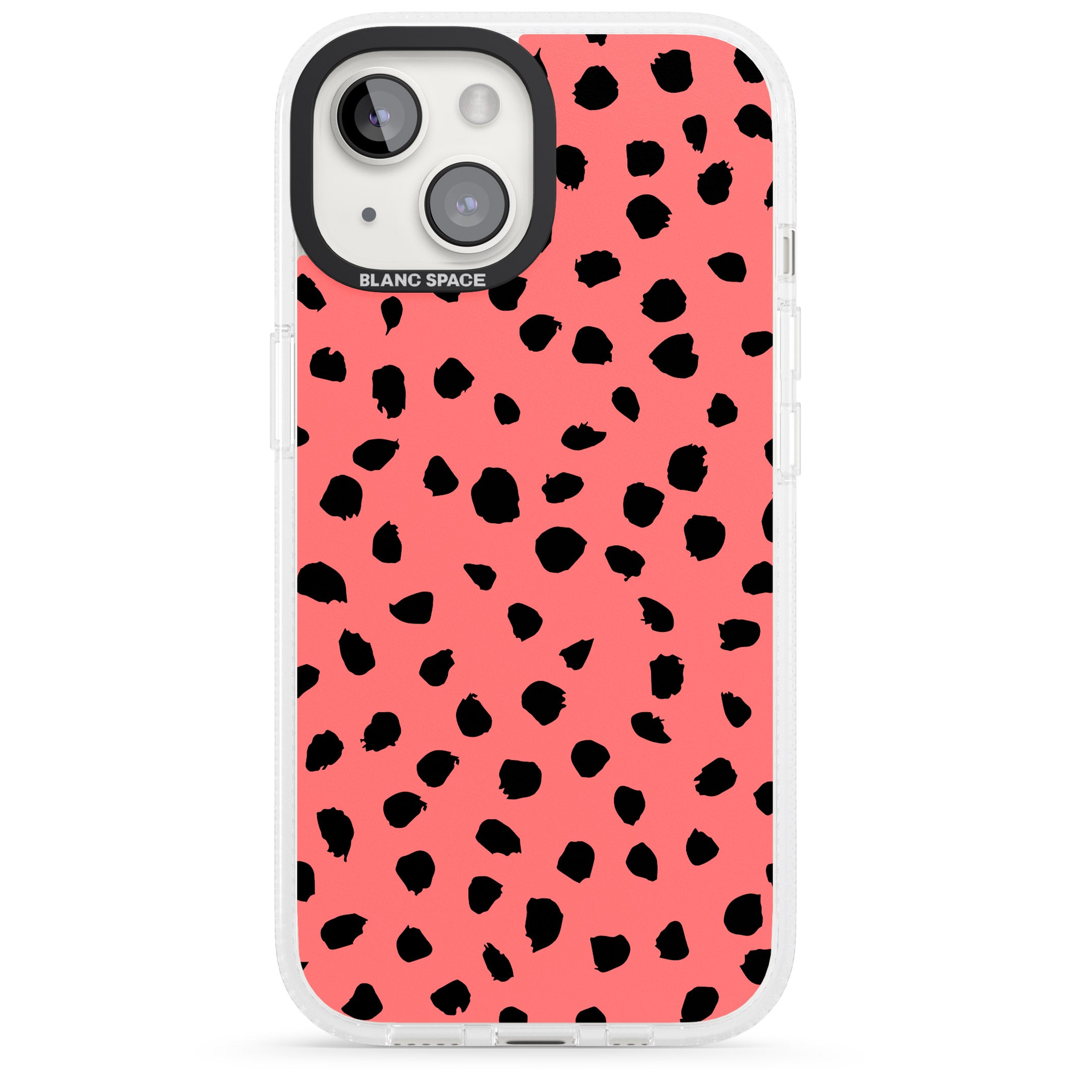 Black on Salmon Pink Dalmatian Polka Dot Spots iPhone 15 / 14 / 13 Clear Case Impact Air - Blanc Space
