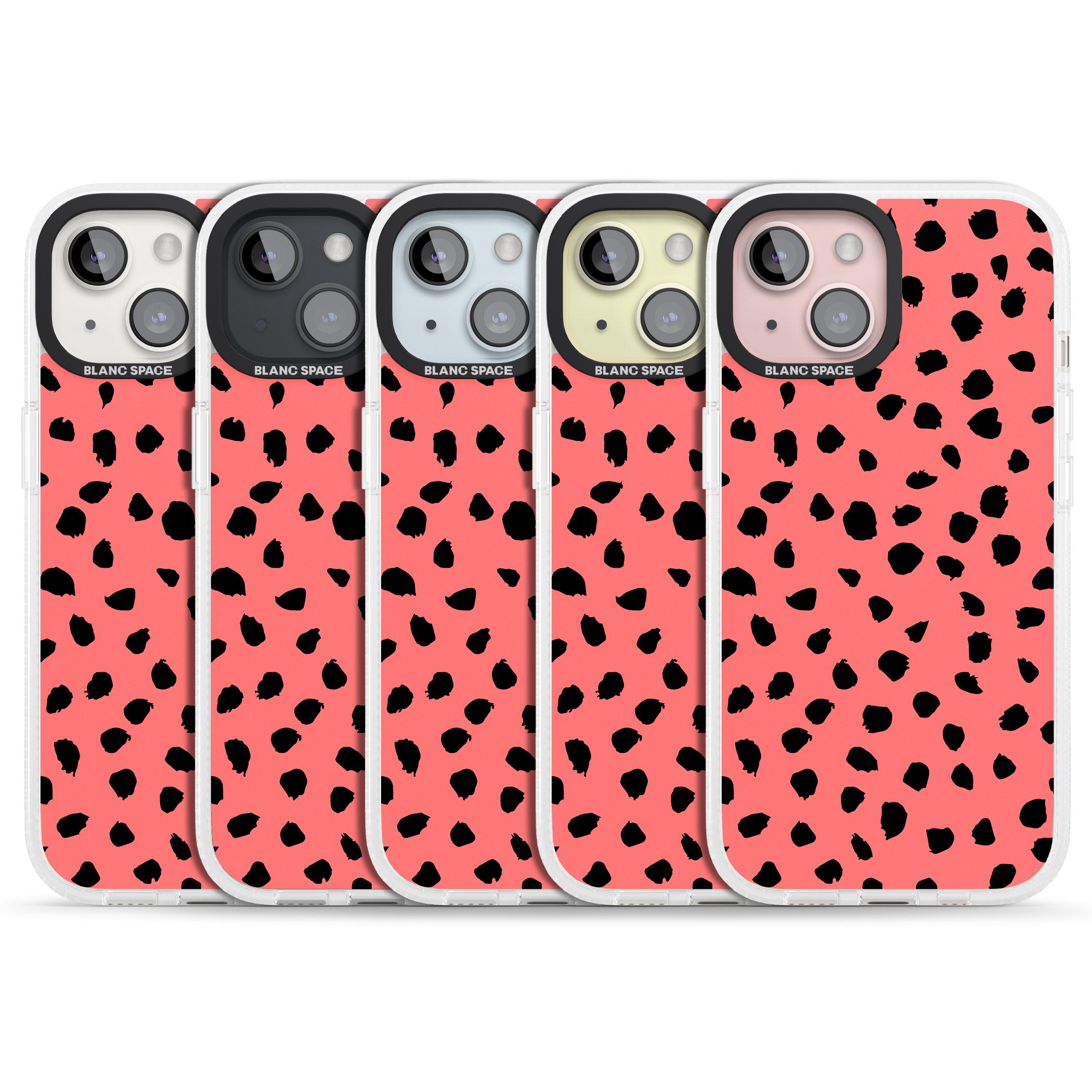 Black on Salmon Pink Dalmatian Polka Dot Spots iPhone 15 / 14 / 13 Clear Case Impact Air - Blanc Space