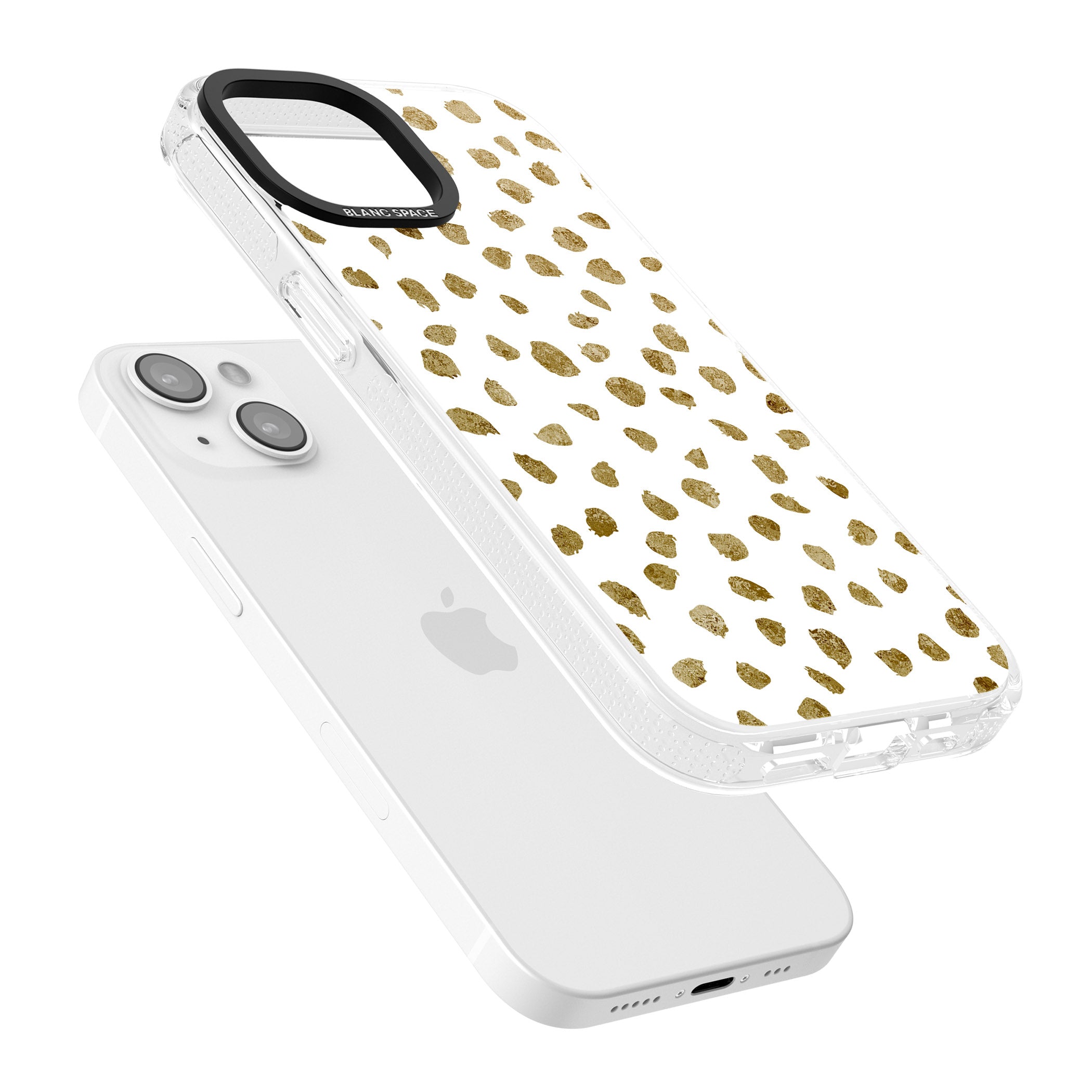 Gold Look on White Dalmatian Polka Dot Spots iPhone 15 / 14 / 13 Clear Case Impact Air - Blanc Space