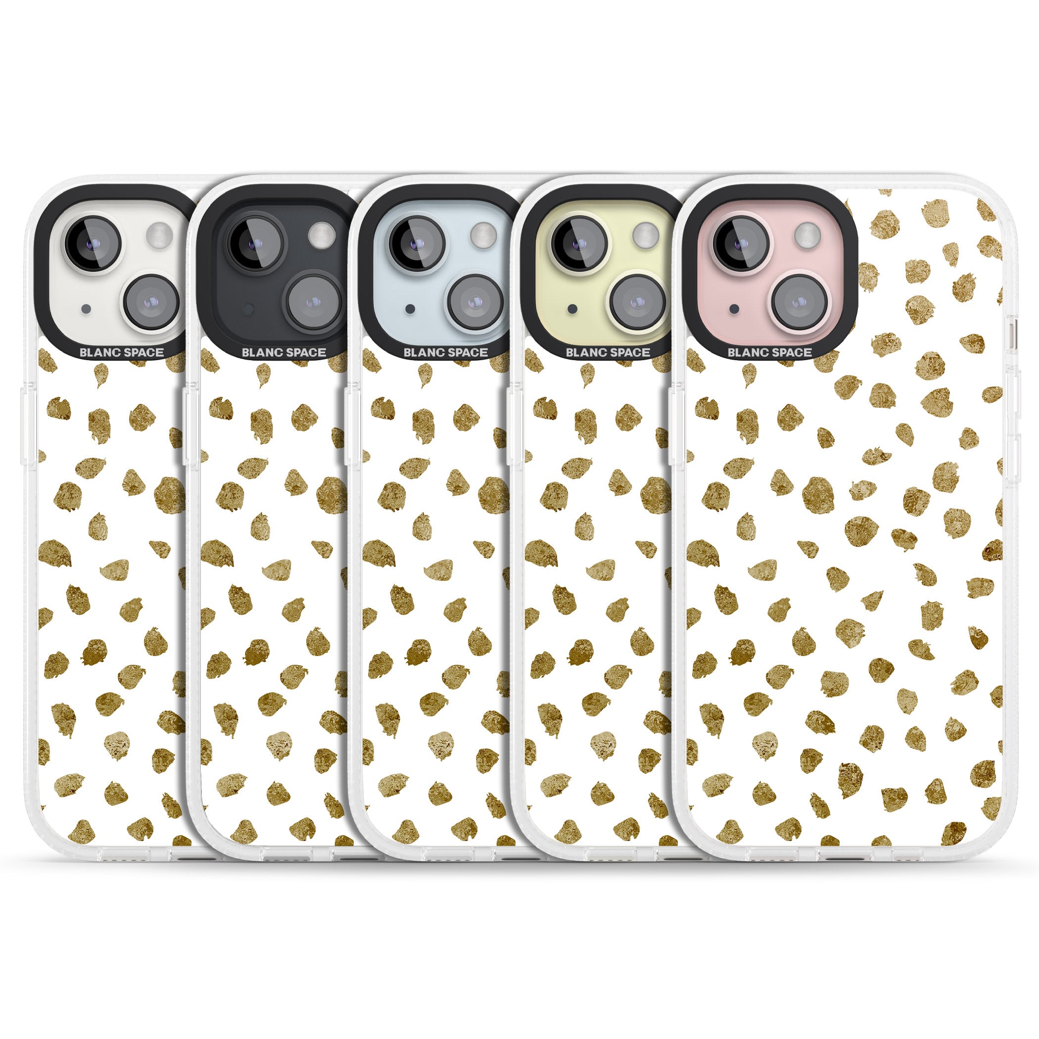Gold Look on White Dalmatian Polka Dot Spots iPhone 15 / 14 / 13 Clear Case Impact Air - Blanc Space