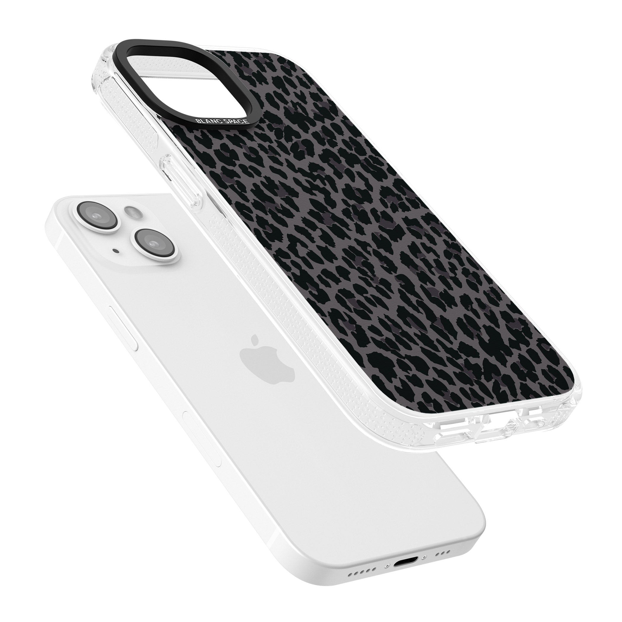 Dark Animal Print Pattern Small Leopard iPhone 15 / 14 / 13 Clear Case Impact Air - Blanc Space