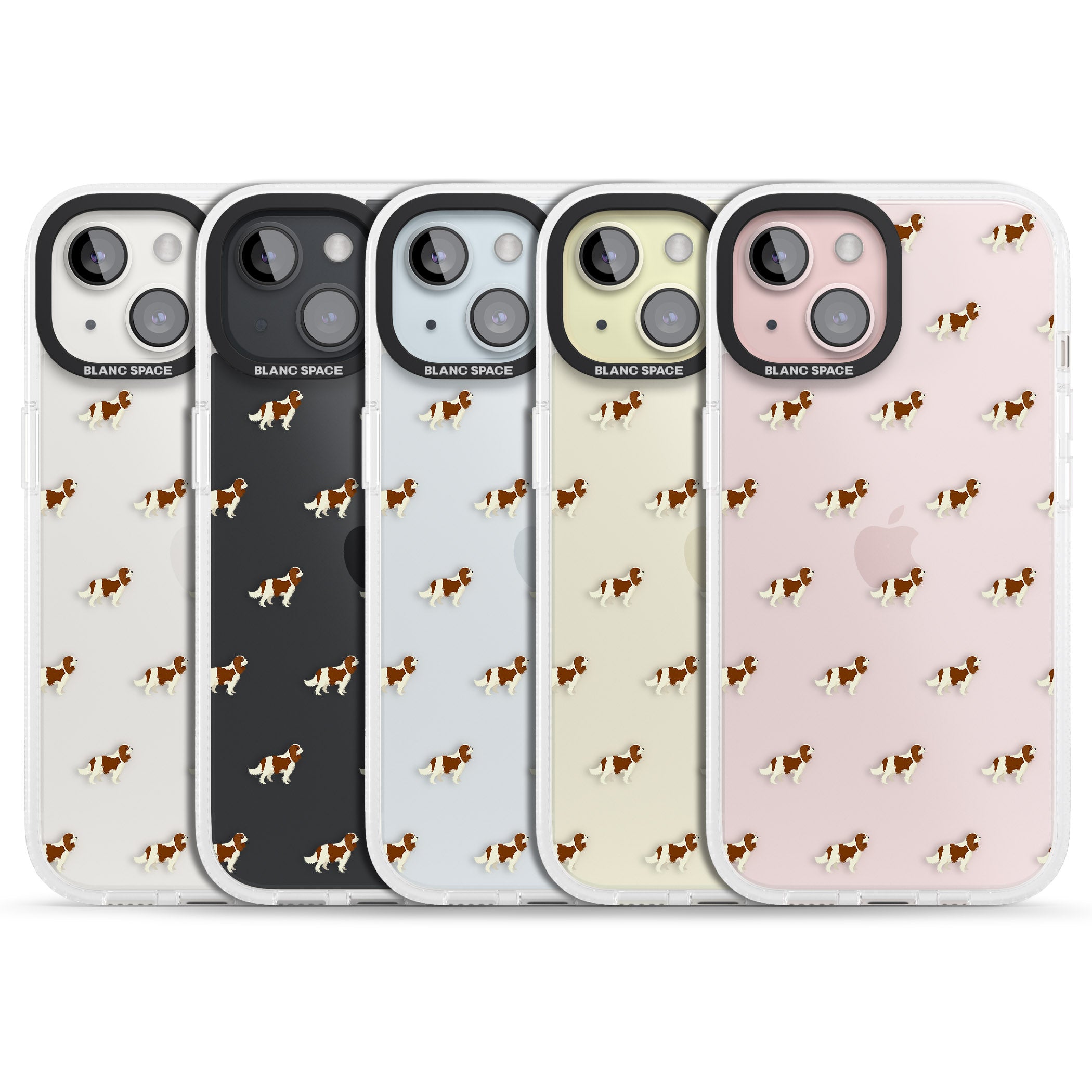 Cavalier King Charles Spaniel Pattern Clear iPhone 15 / 14 / 13 Clear Case Impact Air - Blanc Space