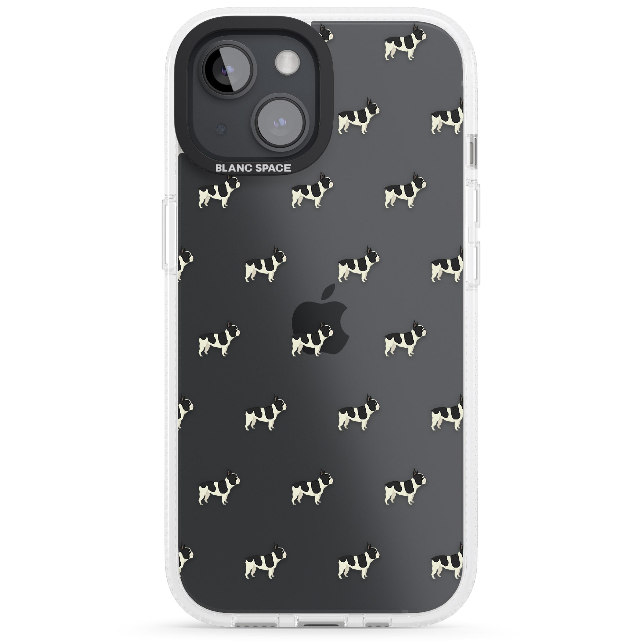 French Bulldog Dog Pattern Clear iPhone 15 / 14 / 13 Clear Case Impact Air - Blanc Space