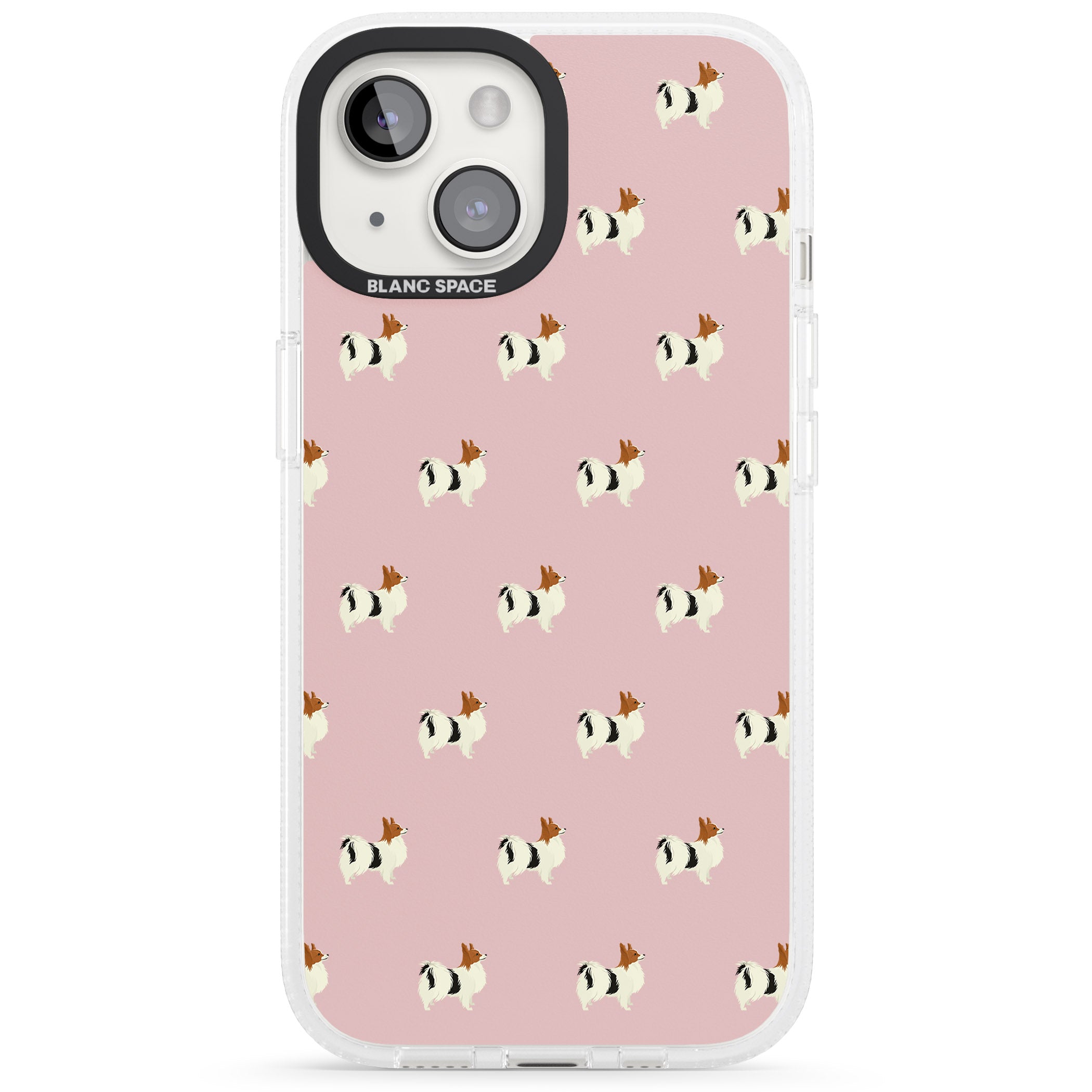 Papillon Dog Pattern iPhone 15 / 14 / 13 Clear Case Impact Air - Blanc Space